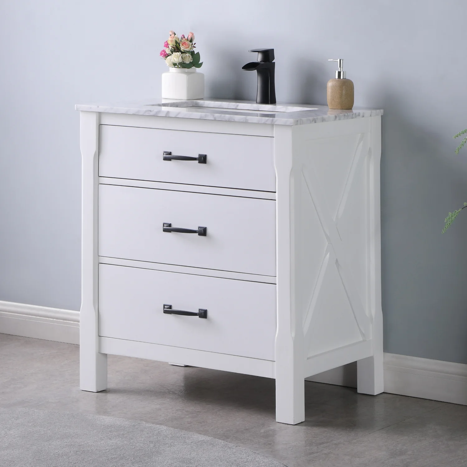 Altair Design Maribella 30" Single Bathroom Vanity Set in White and Carrara White Marble Countertop - Image 9
