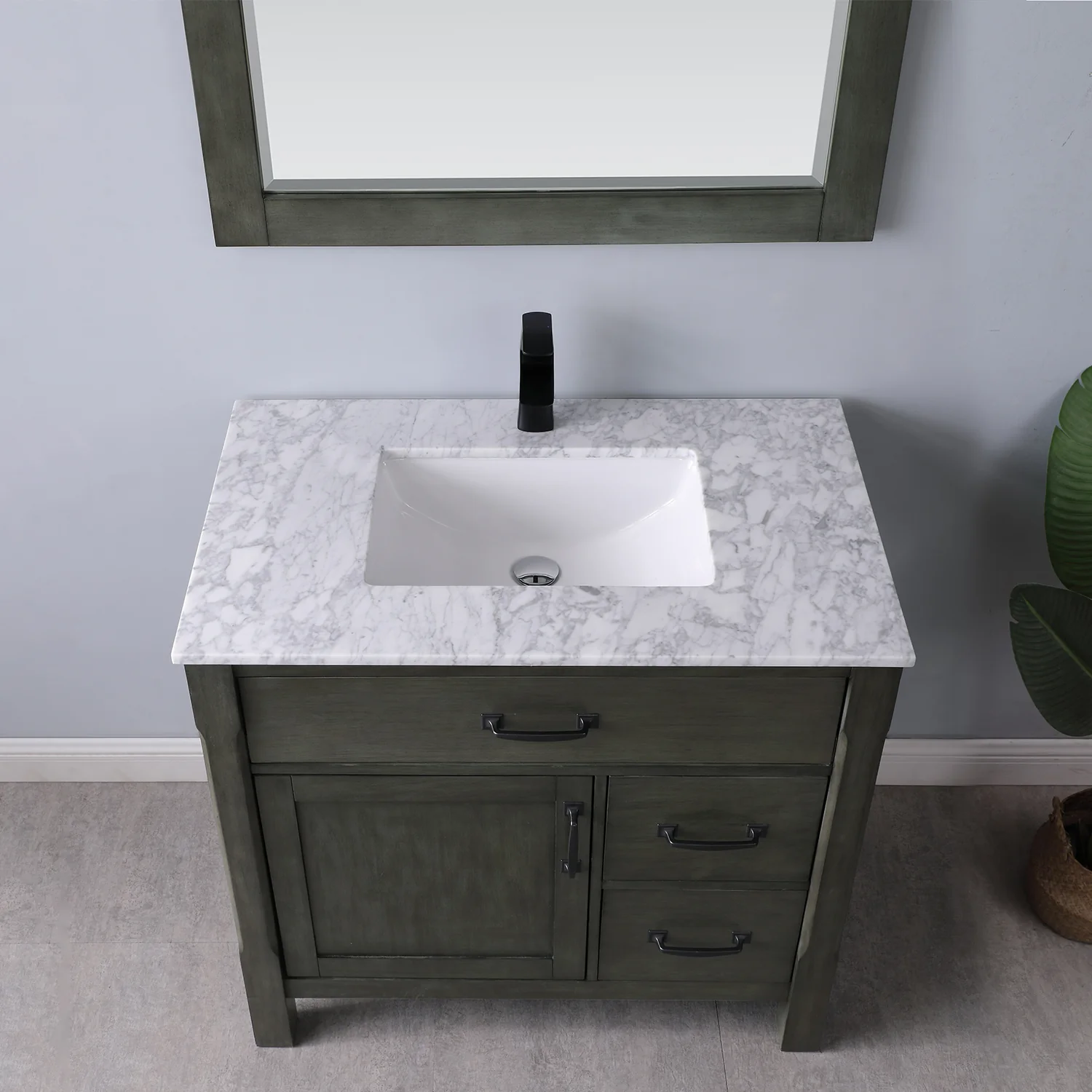 Altair Design Maribella 36" Single Bathroom Vanity Set in Rust Black and Carrara White Marble Countertop - Image 7