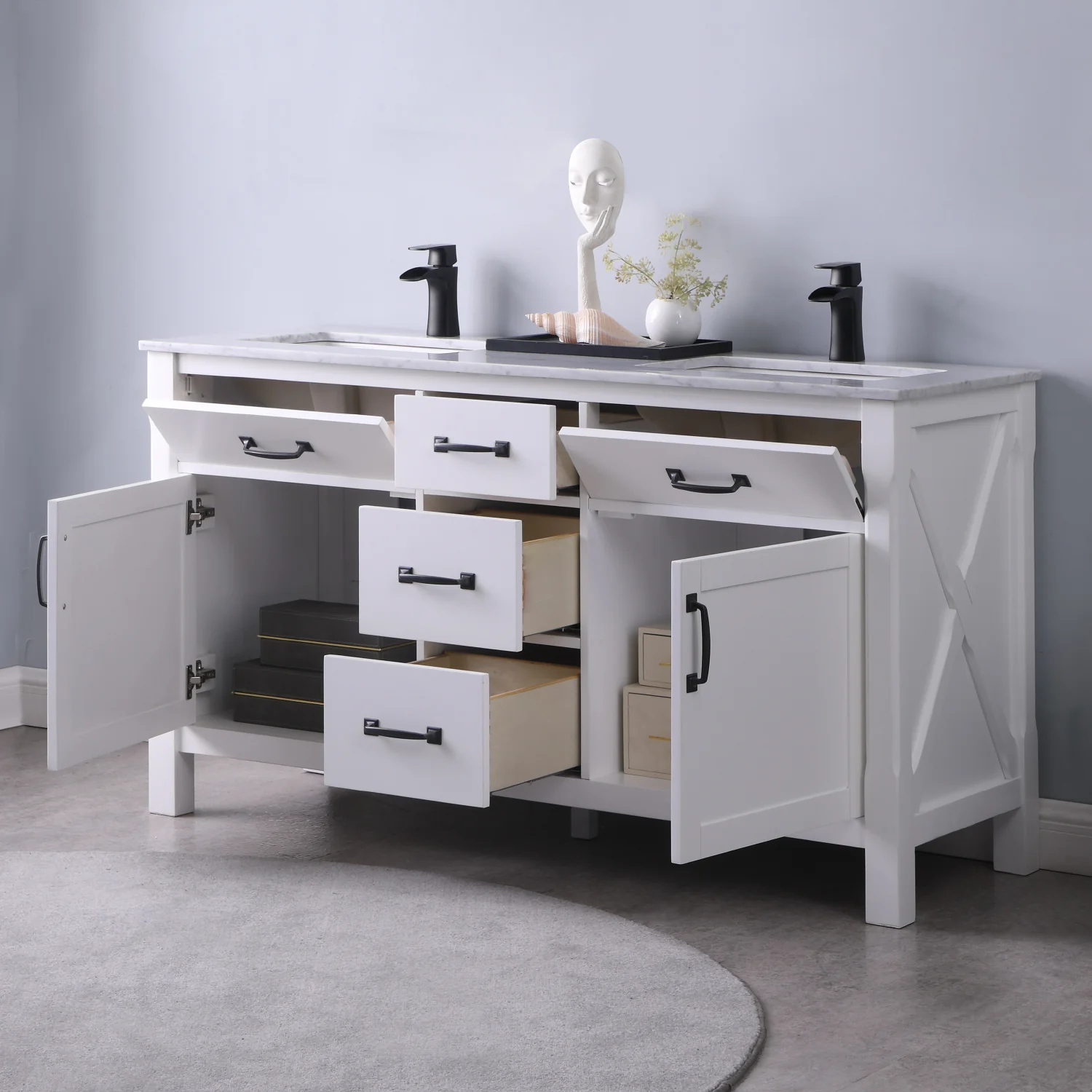 Altair Design Maribella 60" Double Bathroom Vanity Set in White and Carrara White Marble Countertop - Image 11