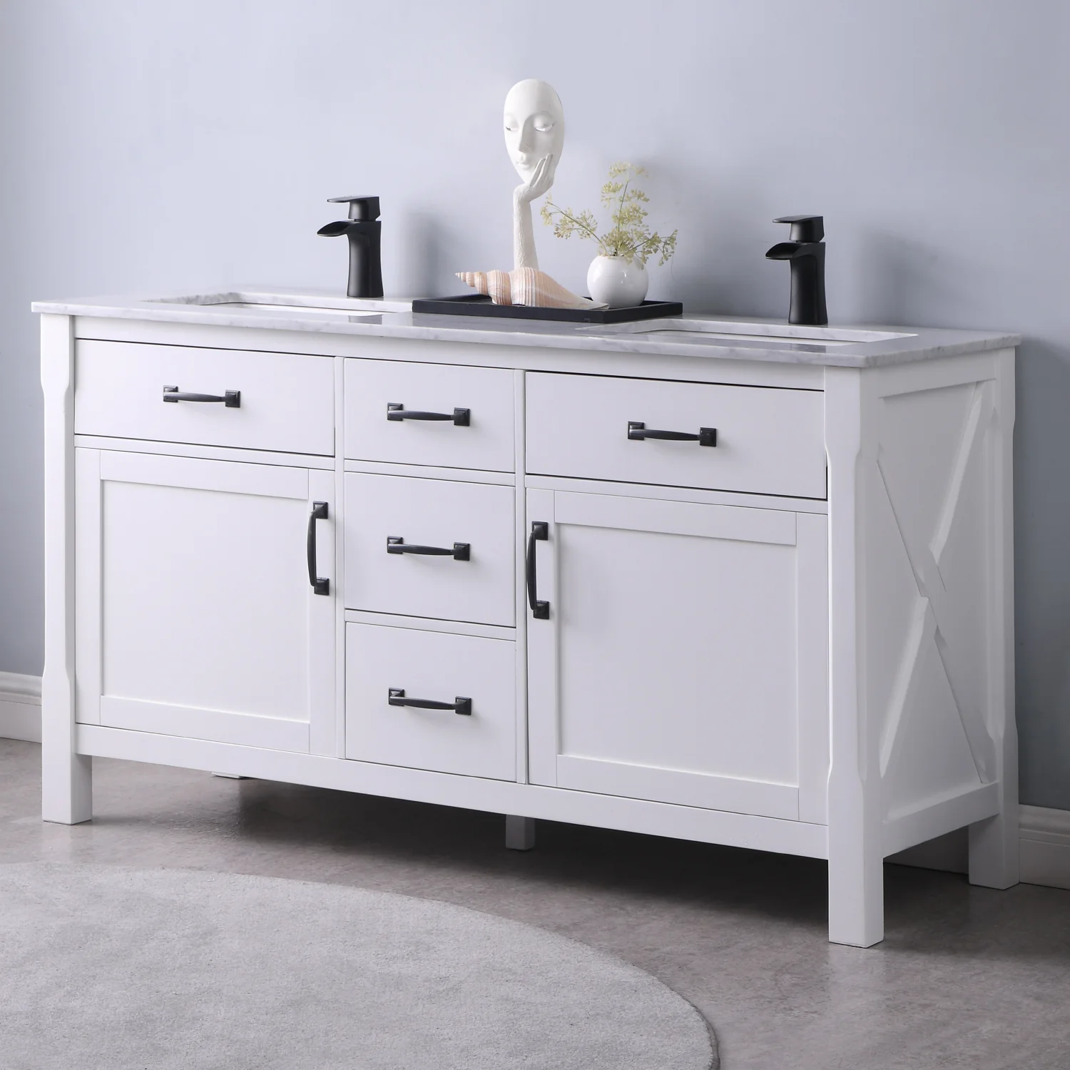 Altair Design Maribella 60" Double Bathroom Vanity Set in White and Carrara White Marble Countertop - Image 12