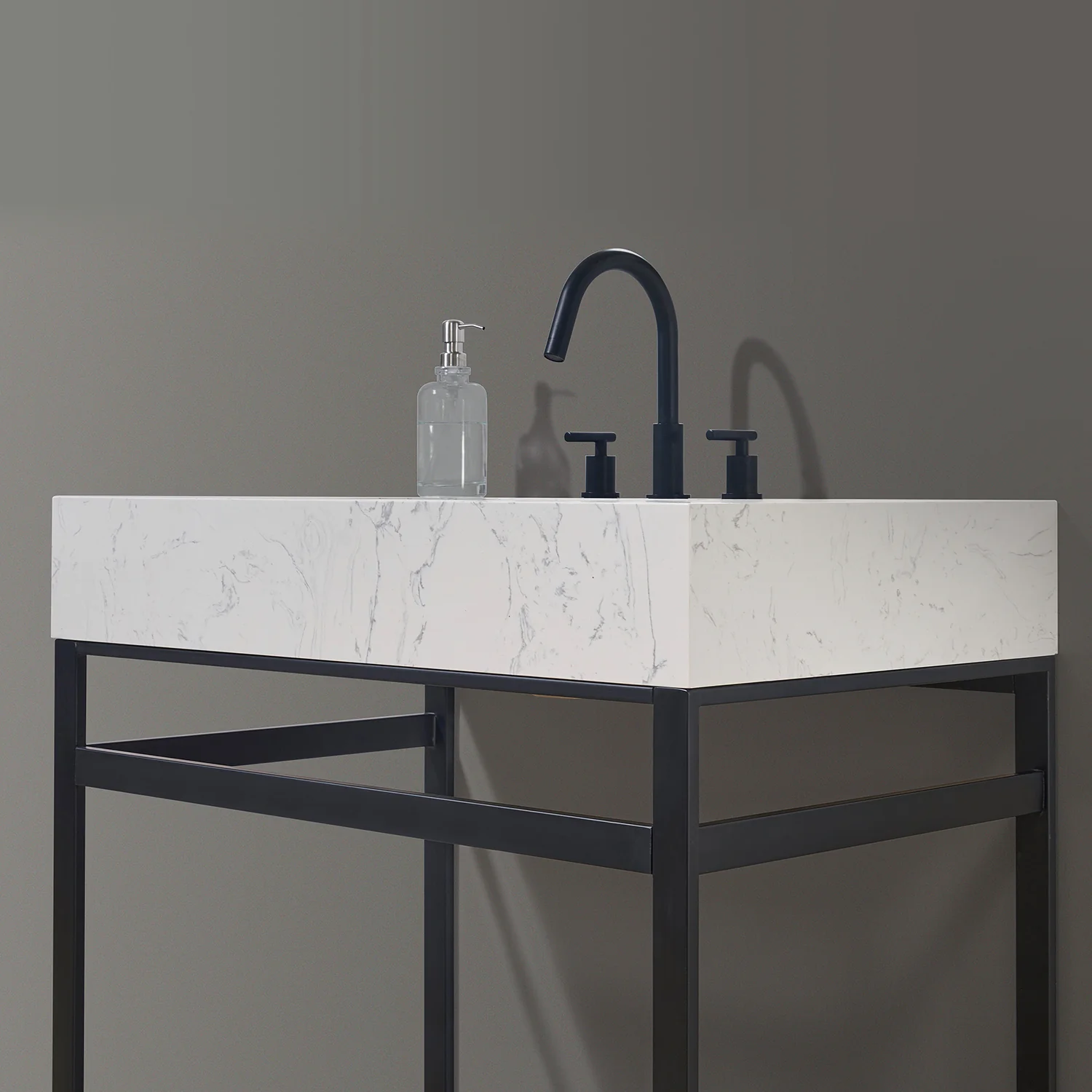 Altair Design Merano 36" Single Stainless Steel Vanity Console in Matt Black with Aosta White Stone Countertop - Image 6