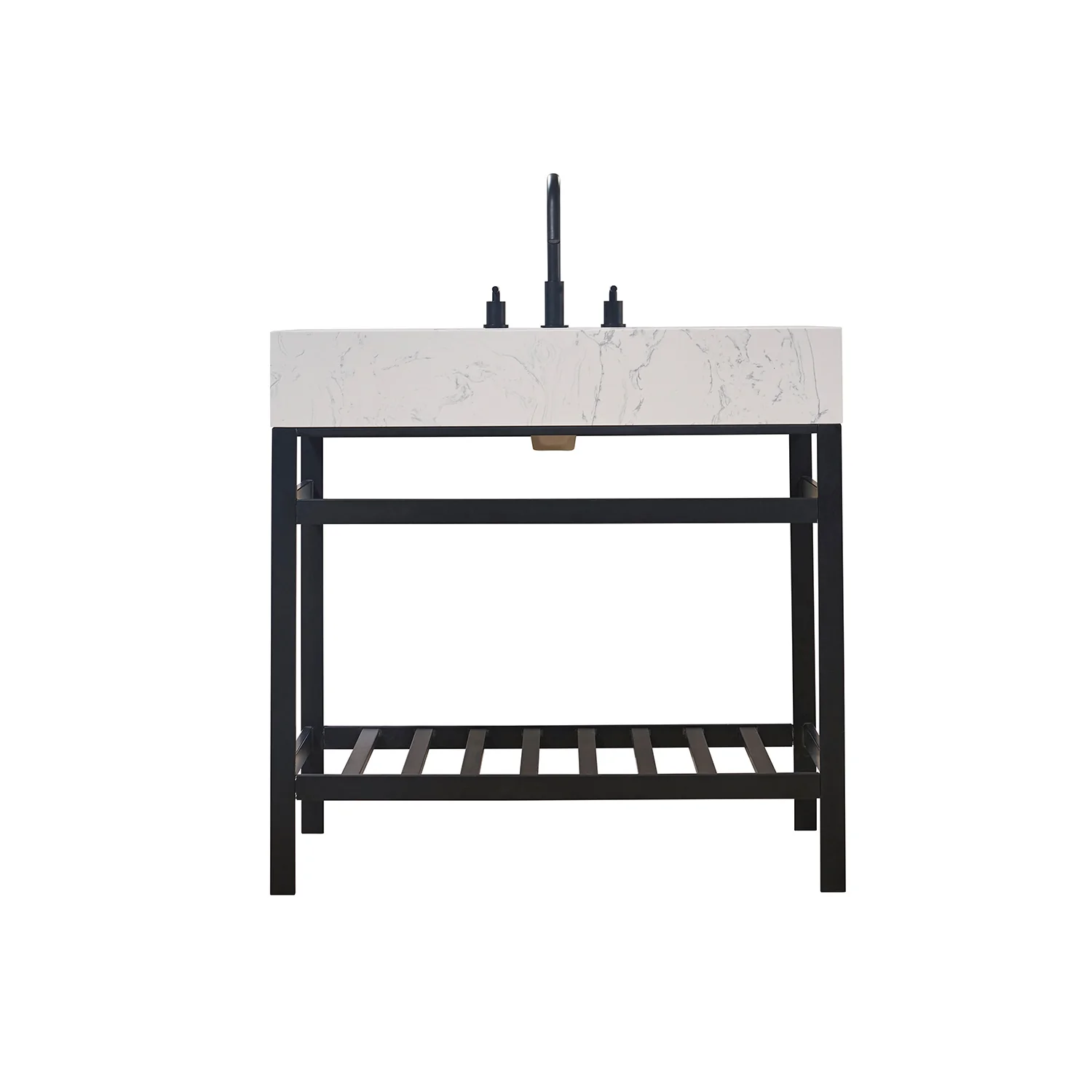 Altair Design Merano 36" Single Stainless Steel Vanity Console in Matt Black with Aosta White Stone Countertop - Image 8