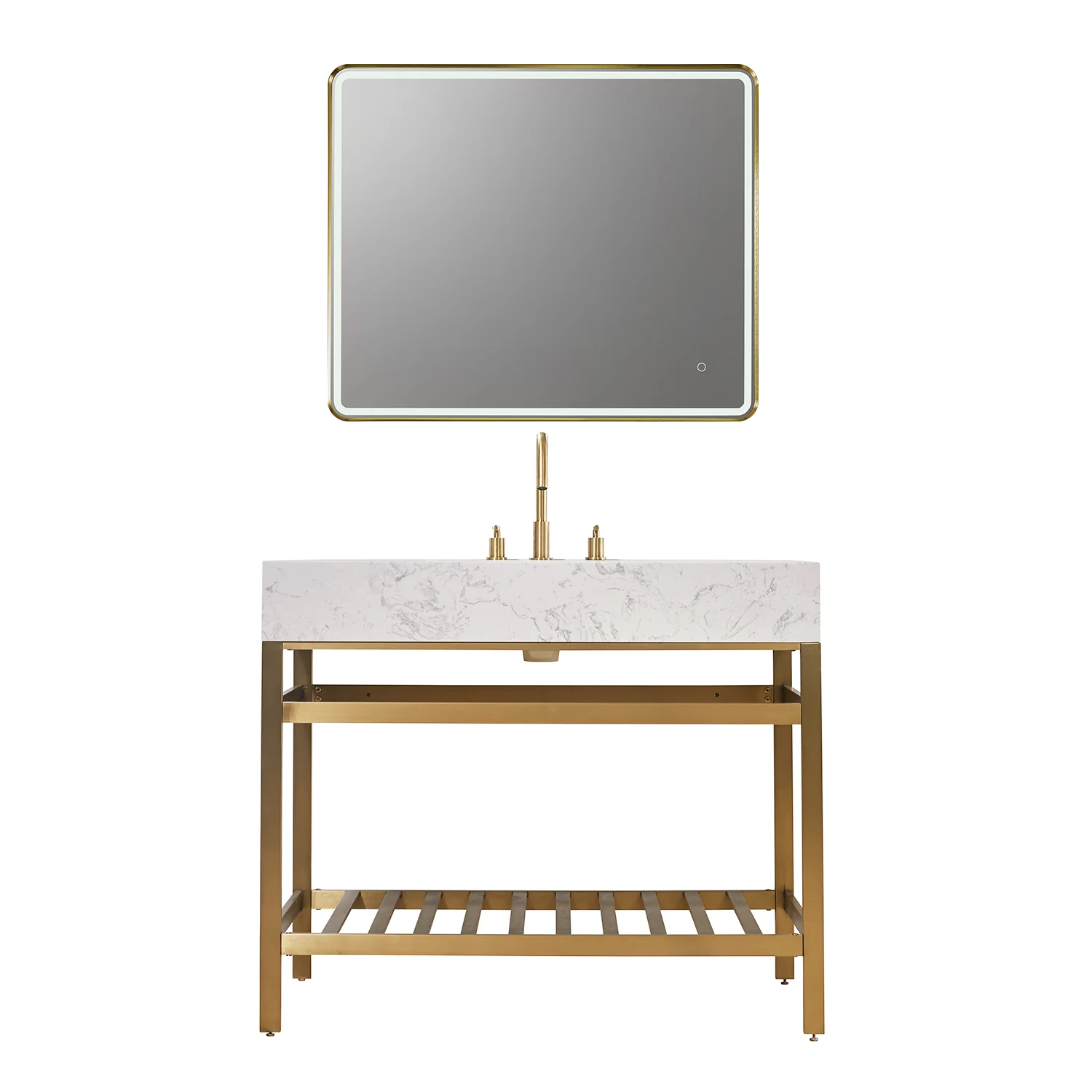 Altair Design Merano 42" Single Stainless Steel Vanity Console in Brushed Gold with Aosta White Stone Countertop - Image 2