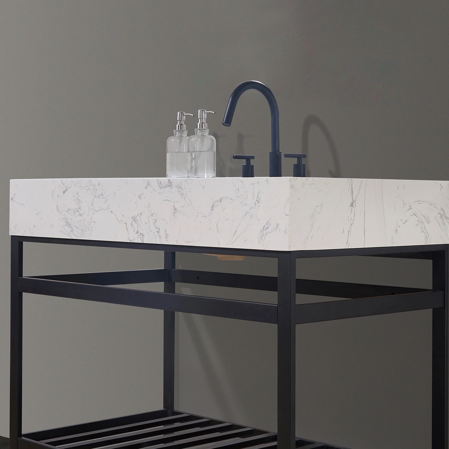 Altair Design Merano 42" Single Stainless Steel Vanity Console in Matt Black with Aosta White Stone Countertop - Image 12