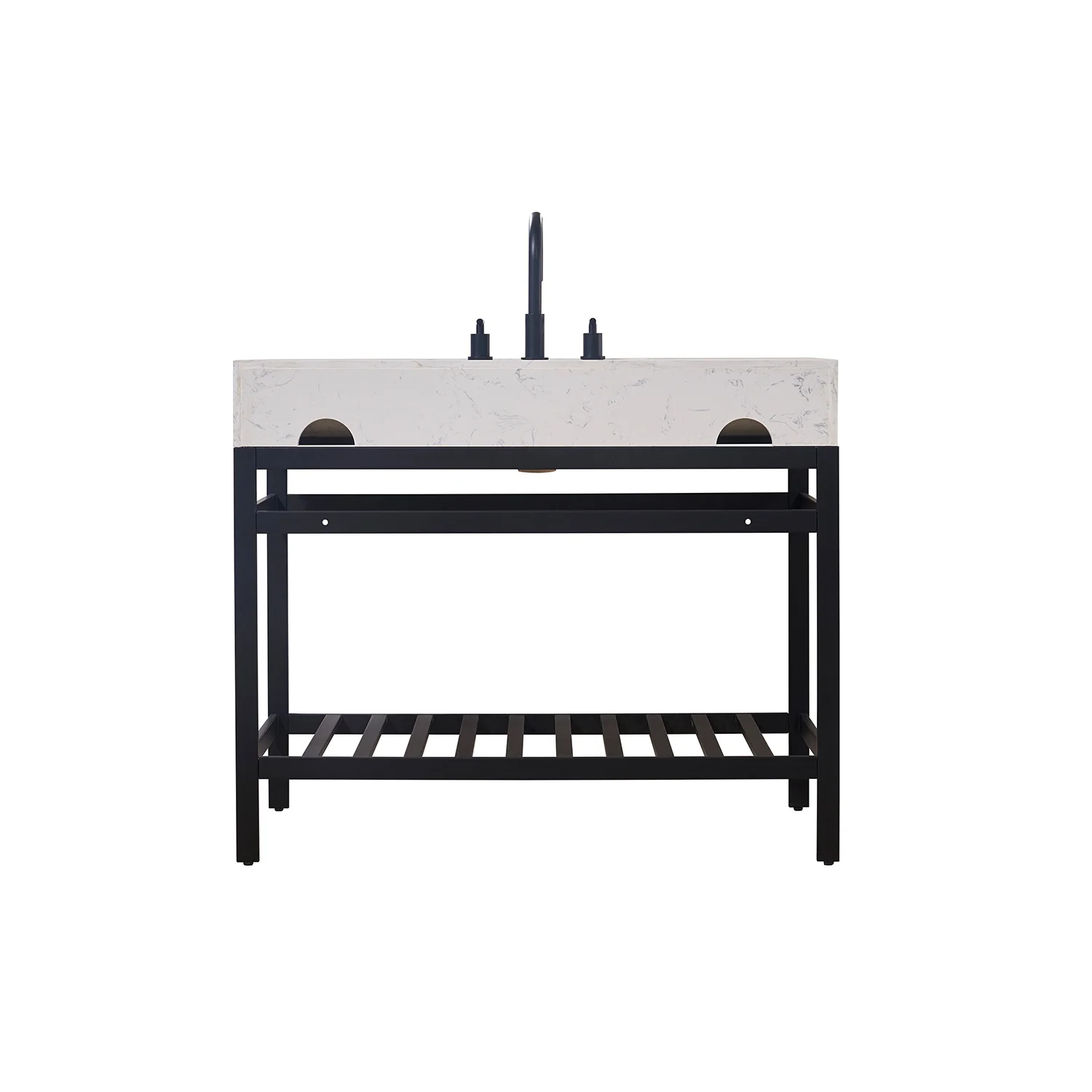 Altair Design Merano 42" Single Stainless Steel Vanity Console in Matt Black with Aosta White Stone Countertop - Image 13