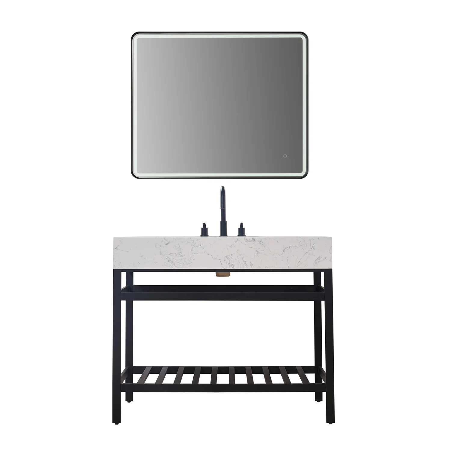 Altair Design Merano 42" Single Stainless Steel Vanity Console in Matt Black with Aosta White Stone Countertop - Image 2
