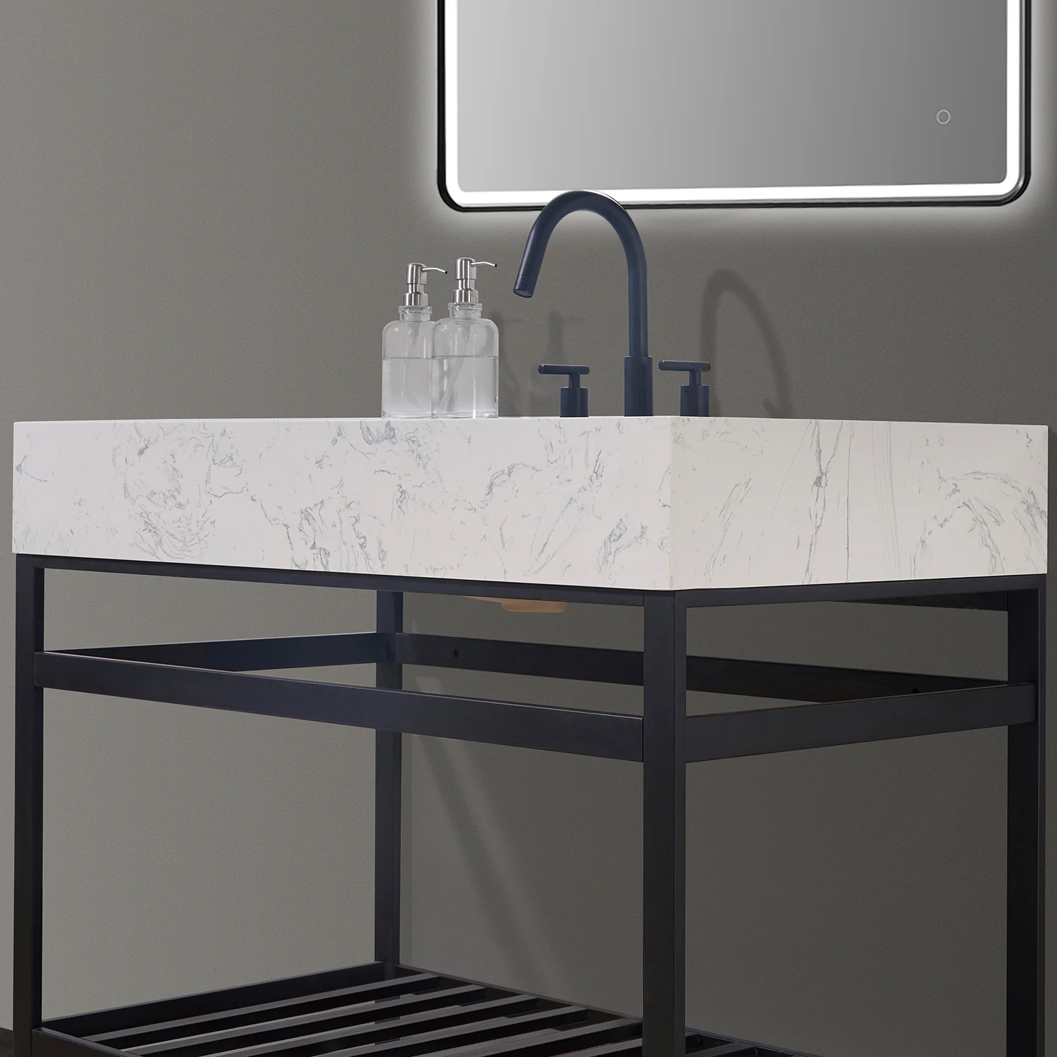 Altair Design Merano 42" Single Stainless Steel Vanity Console in Matt Black with Aosta White Stone Countertop - Image 6