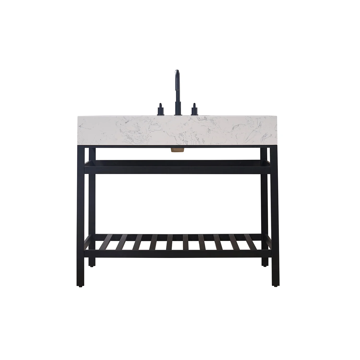 Altair Design Merano 42" Single Stainless Steel Vanity Console in Matt Black with Aosta White Stone Countertop - Image 8