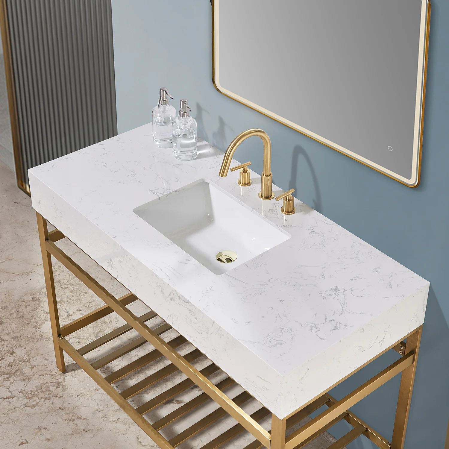 Altair Design Merano 48" Single Stainless Steel Vanity Console in Brushed Gold with Aosta White Stone Countertop - Image 5