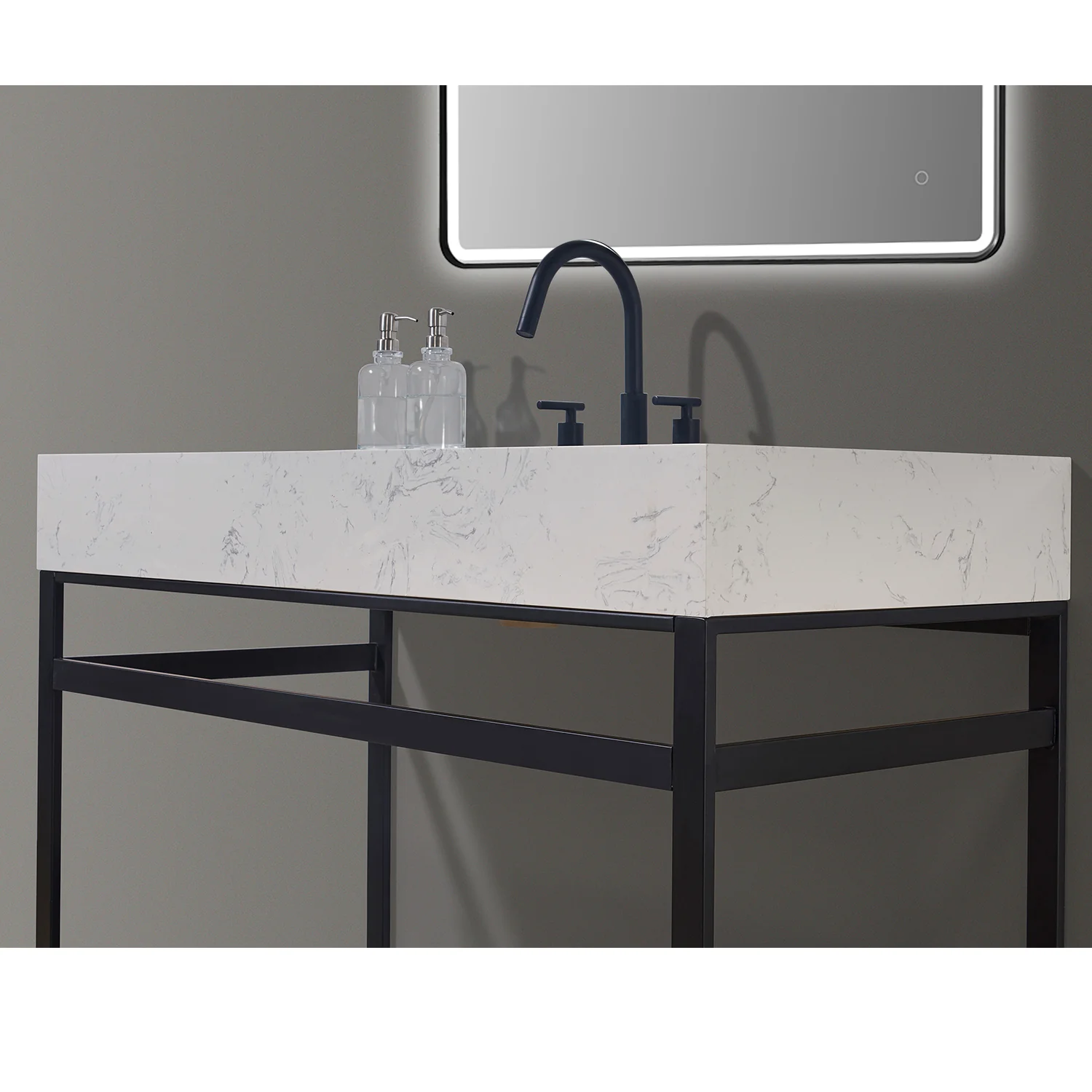 Altair Design Merano 48" Single Stainless Steel Vanity Console in Matt Black with Aosta White Stone Countertop - Image 6