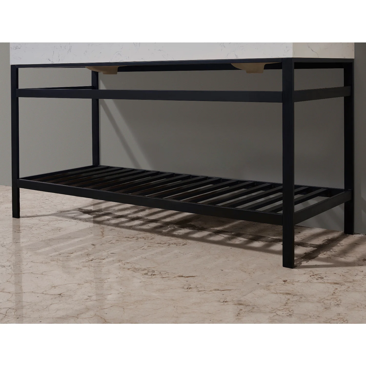 Altair Design Merano 60" Double Stainless Steel Vanity Console in Matt Black with Aosta White Stone Countertop - Image 10