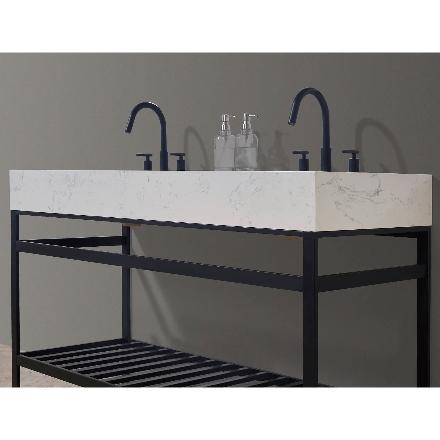 Altair Design Merano 60" Double Stainless Steel Vanity Console in Matt Black with Aosta White Stone Countertop - Image 12