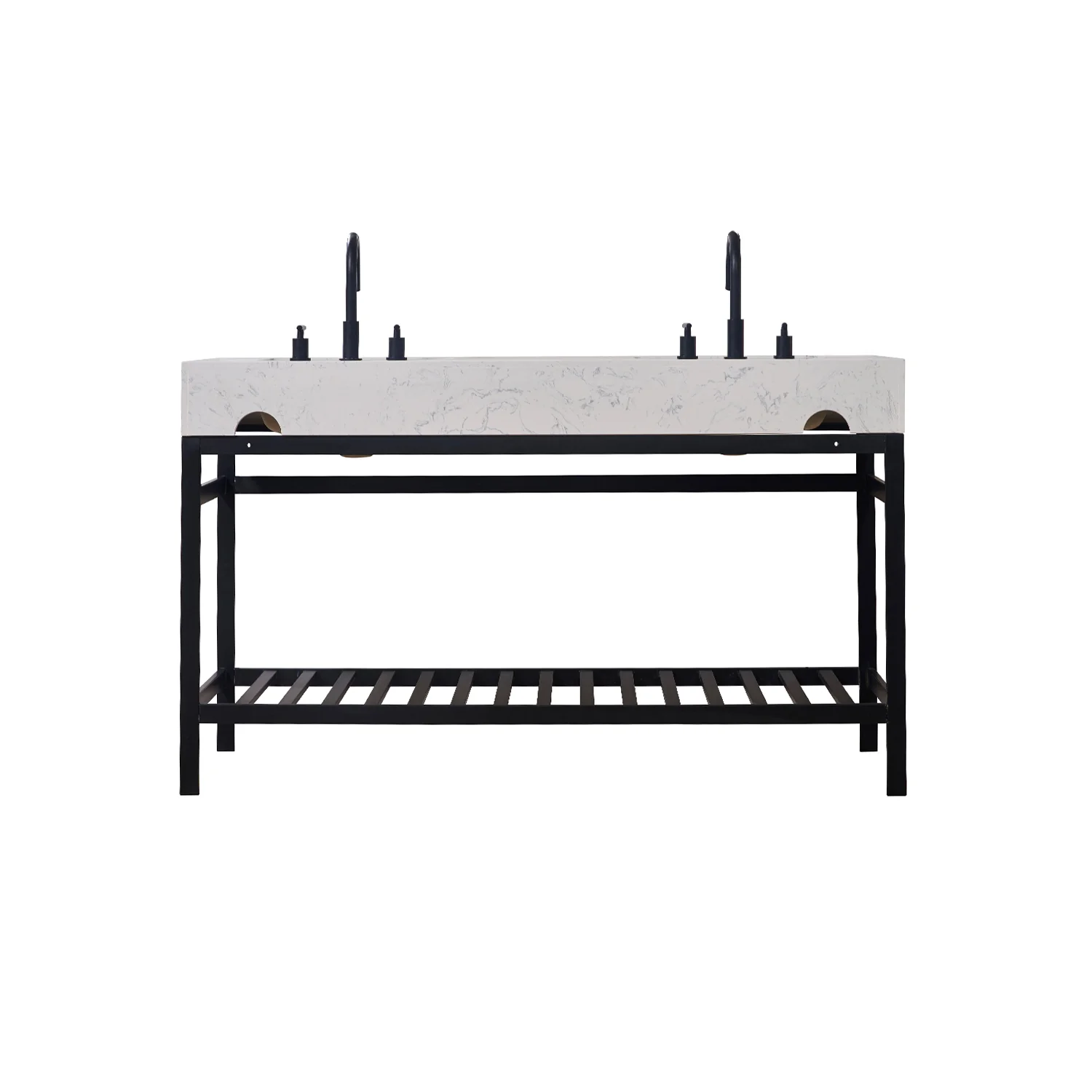 Altair Design Merano 60" Double Stainless Steel Vanity Console in Matt Black with Aosta White Stone Countertop - Image 13