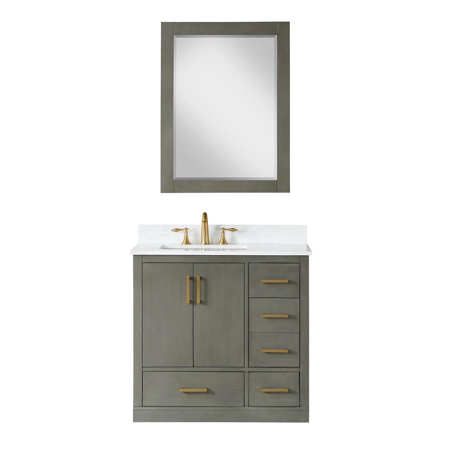 Altair Design Monna 36" Single Bathroom Vanity Set in Gray Pine with Aosta White Composite Stone Countertop - Image 2