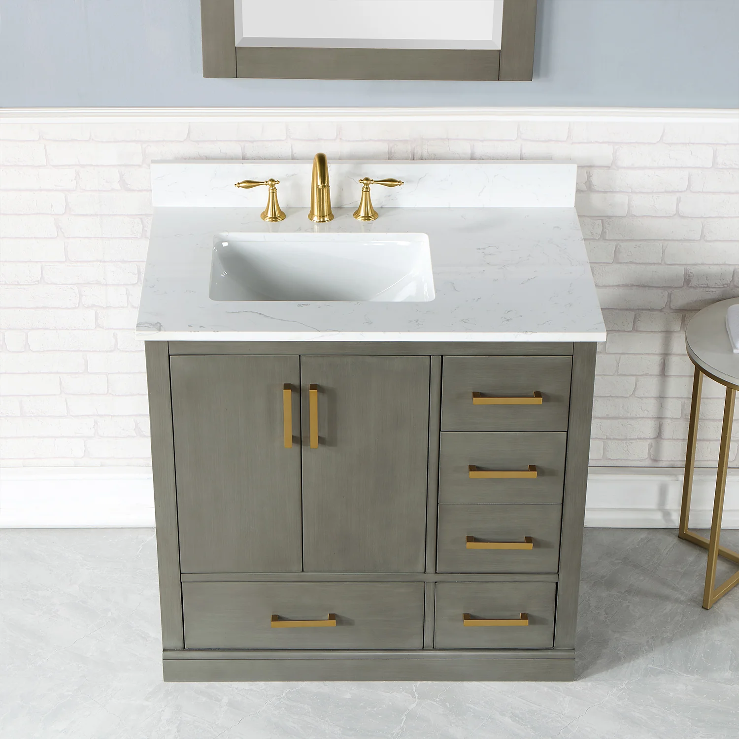 Altair Design Monna 36" Single Bathroom Vanity Set in Gray Pine with Aosta White Composite Stone Countertop - Image 7