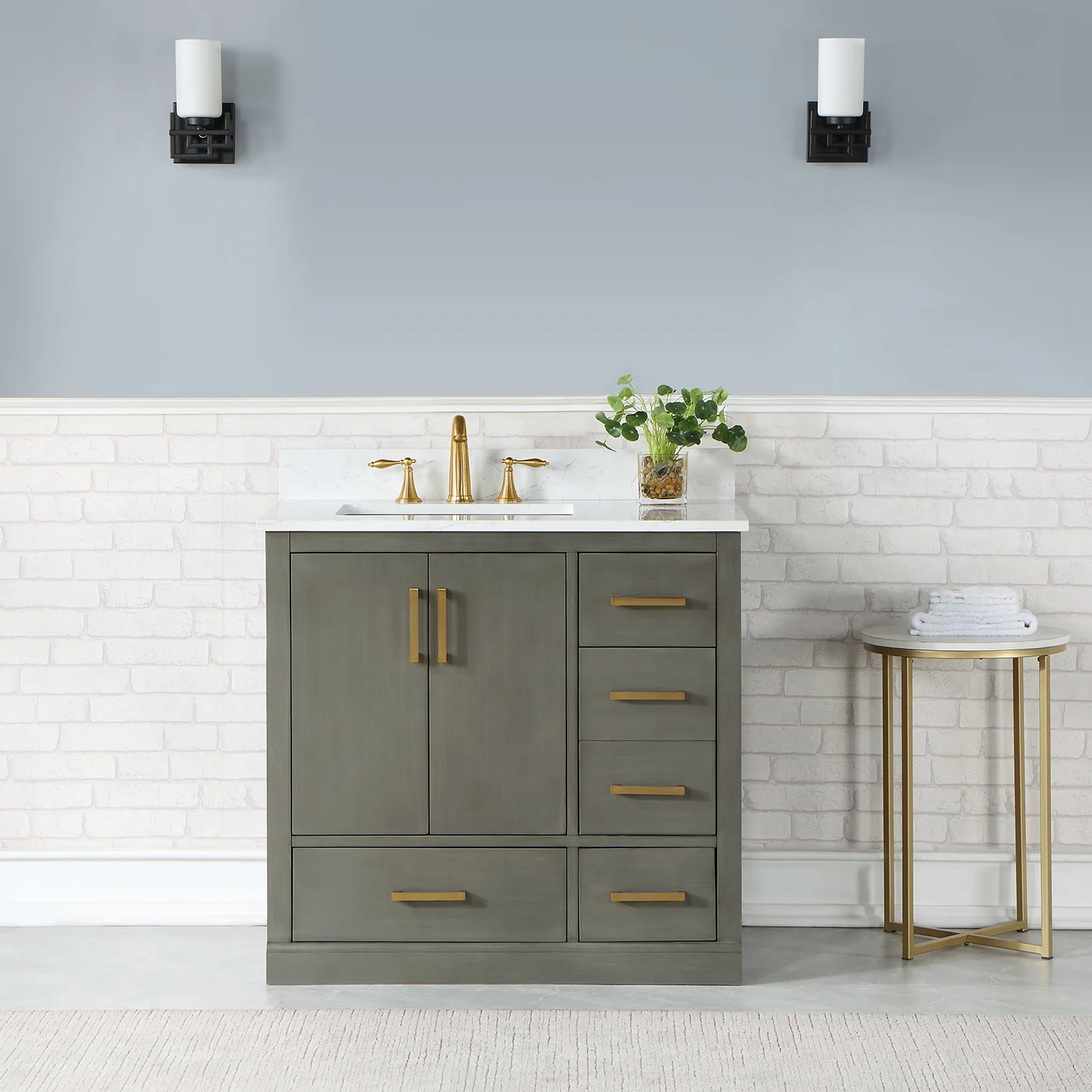 Altair Design Monna 36" Single Bathroom Vanity Set in Gray Pine with Aosta White Composite Stone Countertop - Image 9