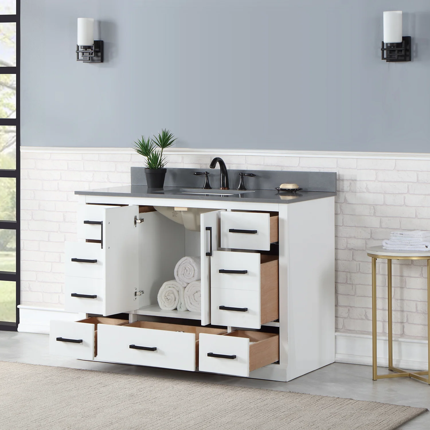 Altair Design Monna 48" Single Bathroom Vanity Set in White with Concrete Grey Composite Stone Countertop - Image 13