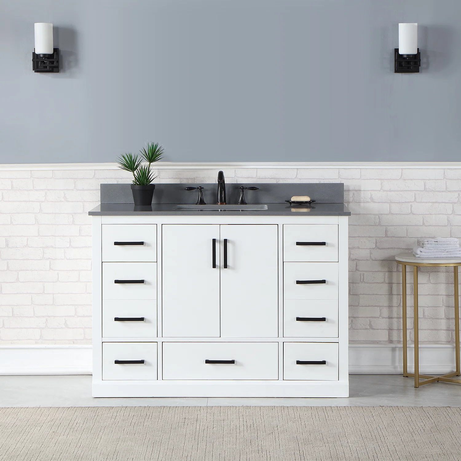 Altair Design Monna 48" Single Bathroom Vanity Set in White with Concrete Grey Composite Stone Countertop - Image 9