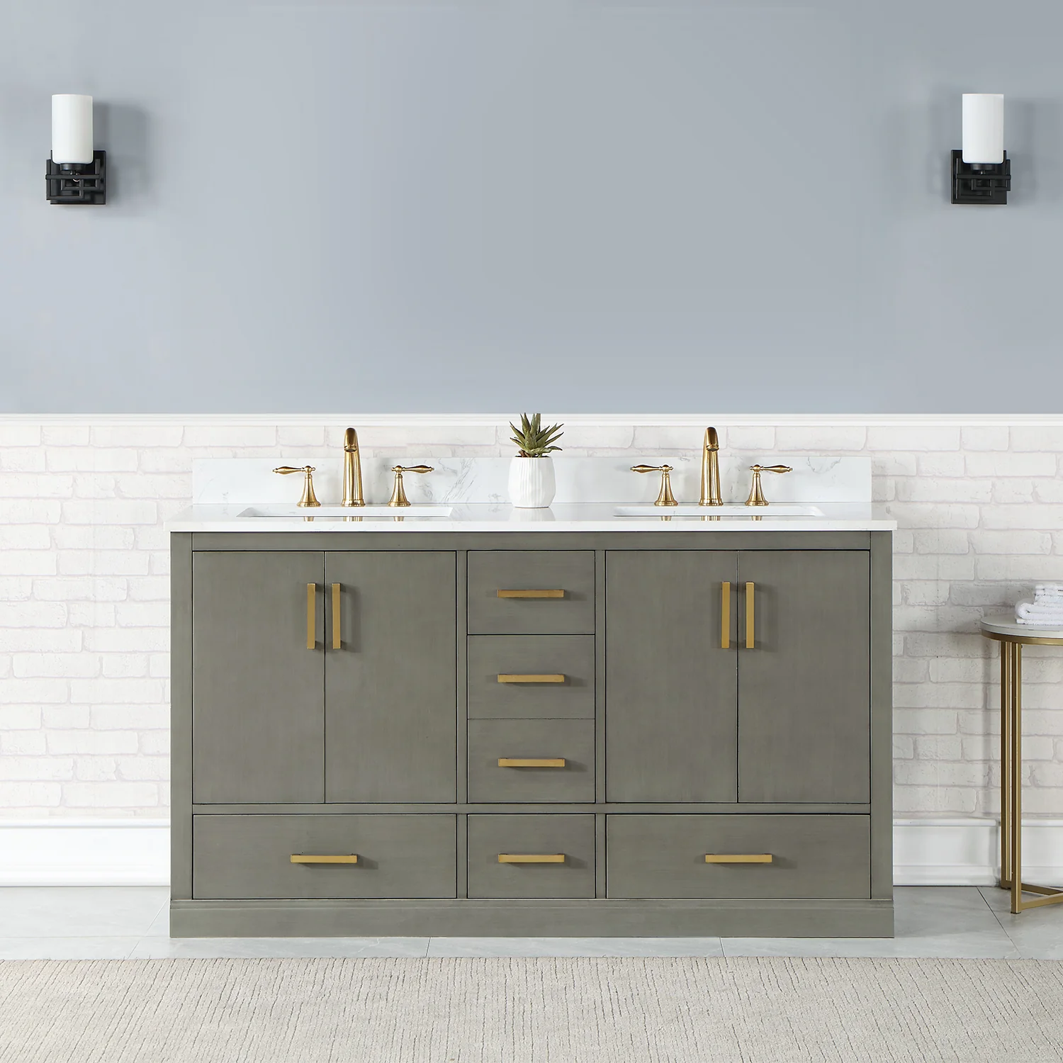 Altair Design Monna 60" Double Bathroom Vanity Set in Gray Pine with Aosta White Composite Stone Countertop - Image 9