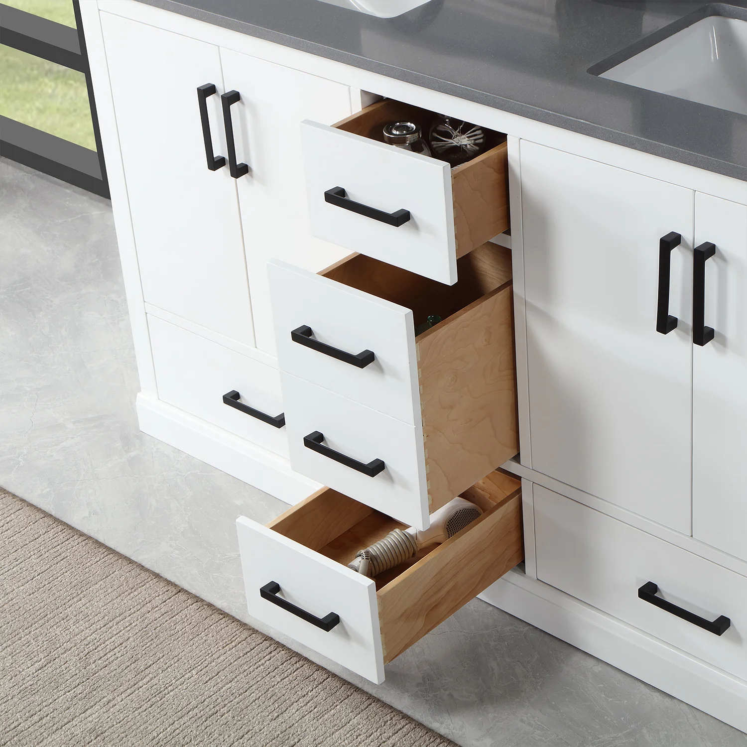 Altair Design Monna 60" Double Bathroom Vanity Set in White with Concrete Grey Composite Stone Countertop - Image 6