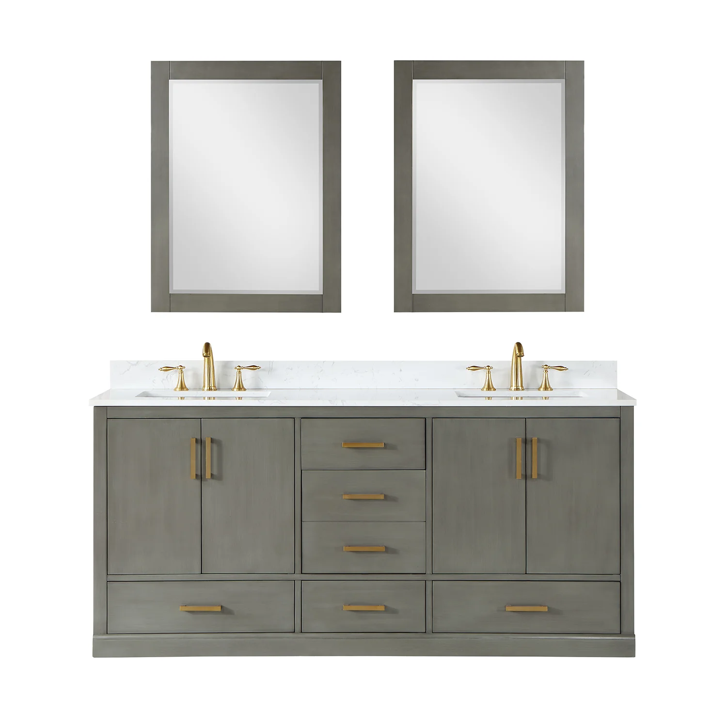 Altair Design Monna 72" Double Bathroom Vanity Set in Gray Pine with Aosta White Composite Stone Countertop - Image 2
