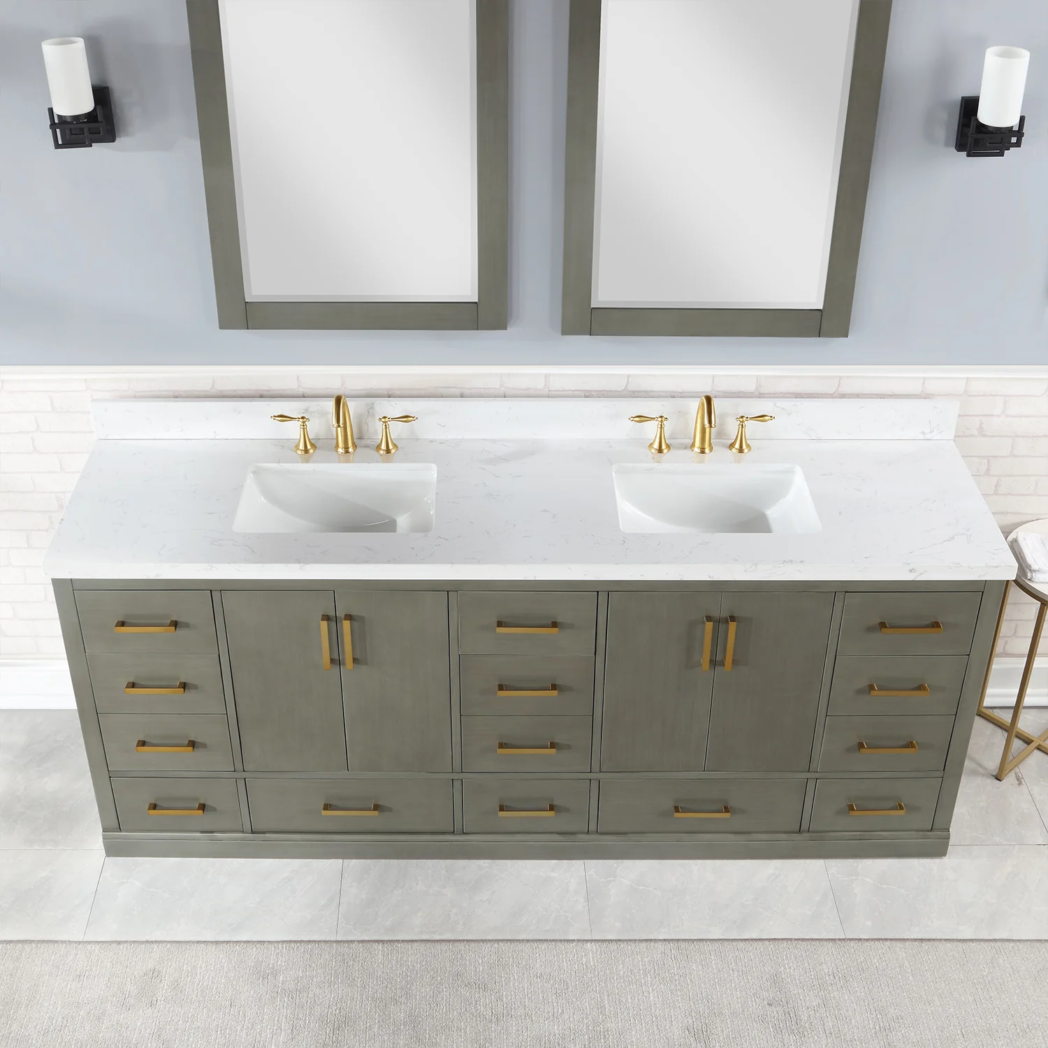 Altair Design Monna 84" Double Bathroom Vanity Set in Gray Pine with Aosta White Composite Stone Countertop - Image 7