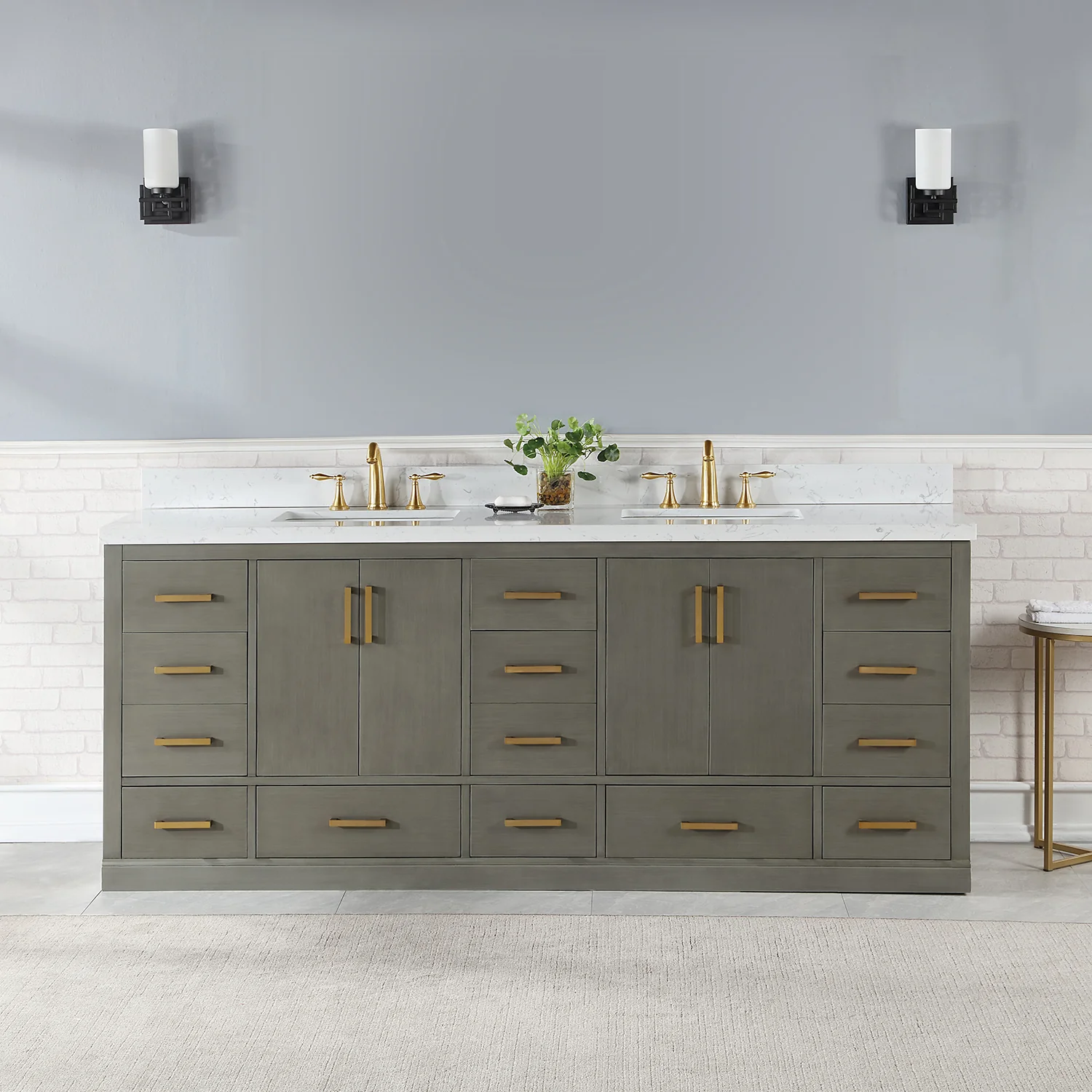 Altair Design Monna 84" Double Bathroom Vanity Set in Gray Pine with Aosta White Composite Stone Countertop - Image 9