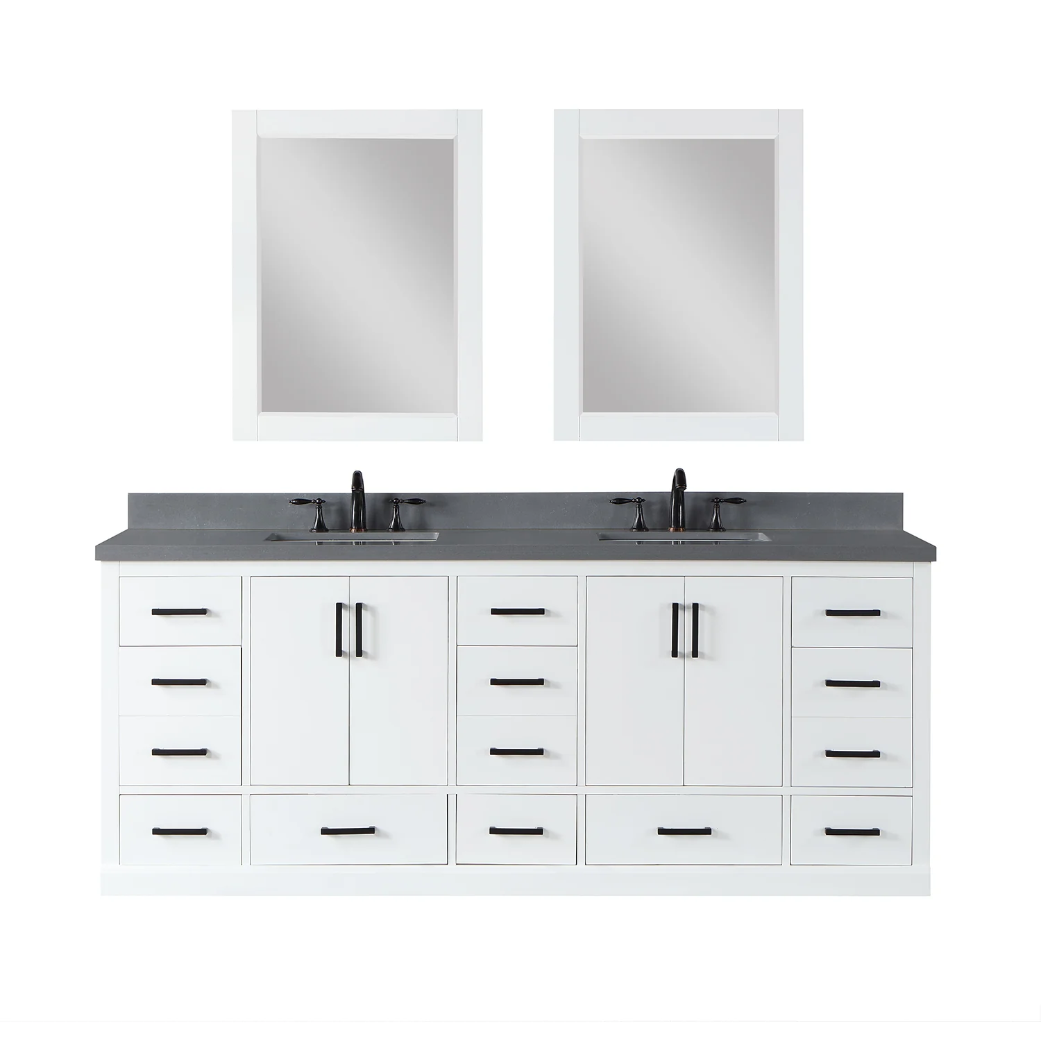 Altair Design Monna 84" Double Bathroom Vanity Set in White with Concrete Grey Composite Stone Countertop - Image 2