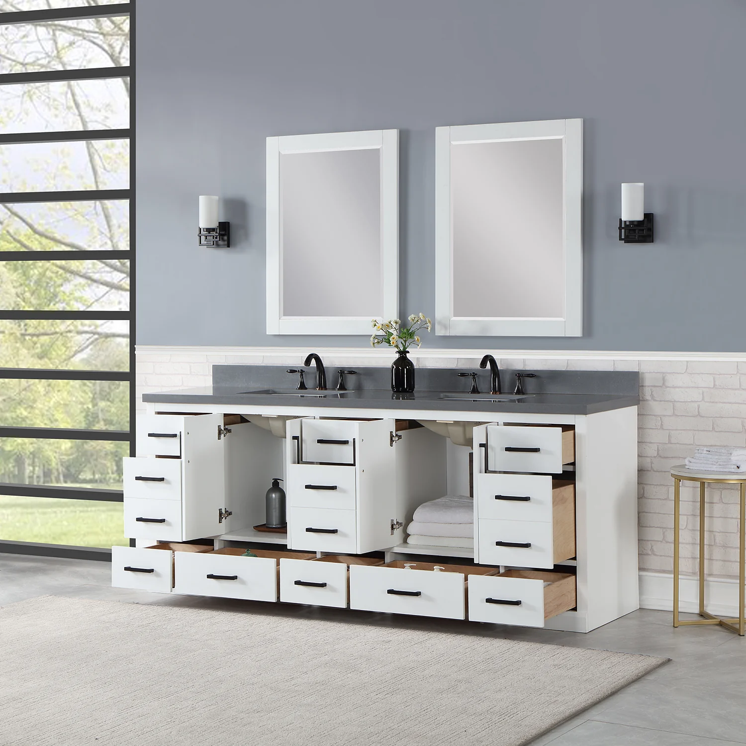 Altair Design Monna 84" Double Bathroom Vanity Set in White with Concrete Grey Composite Stone Countertop - Image 5