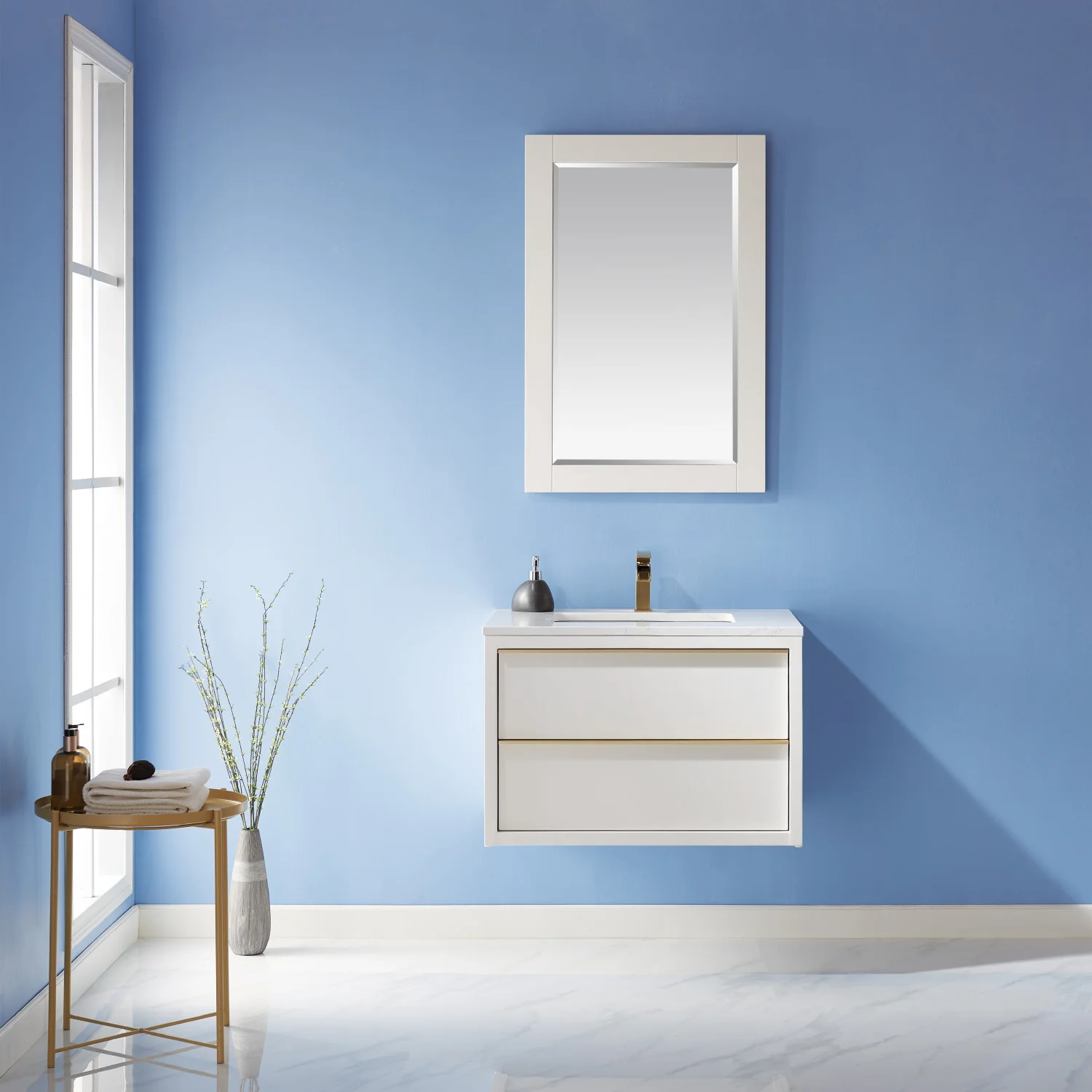 Altair Design Morgan 30" Single Bathroom Vanity Set in White and Aosta White Composite Stone Countertop
