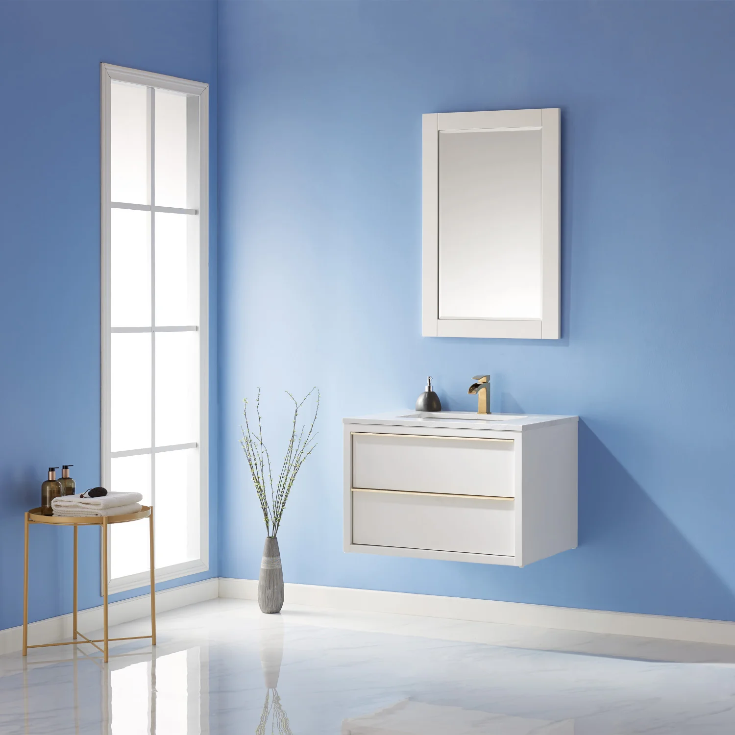 Altair Design Morgan 30" Single Bathroom Vanity Set in White and Aosta White Composite Stone Countertop - Image 3