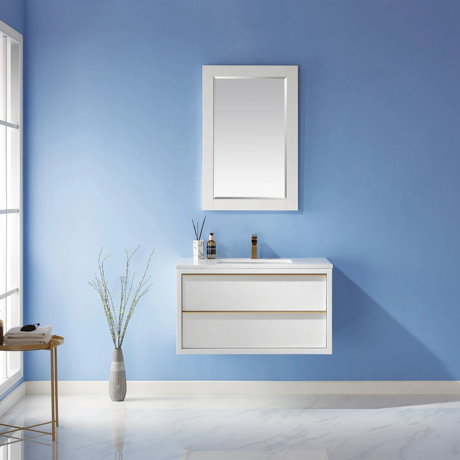 Altair Design Morgan 36" Single Bathroom Vanity Set in White and Aosta White Composite Stone Countertop
