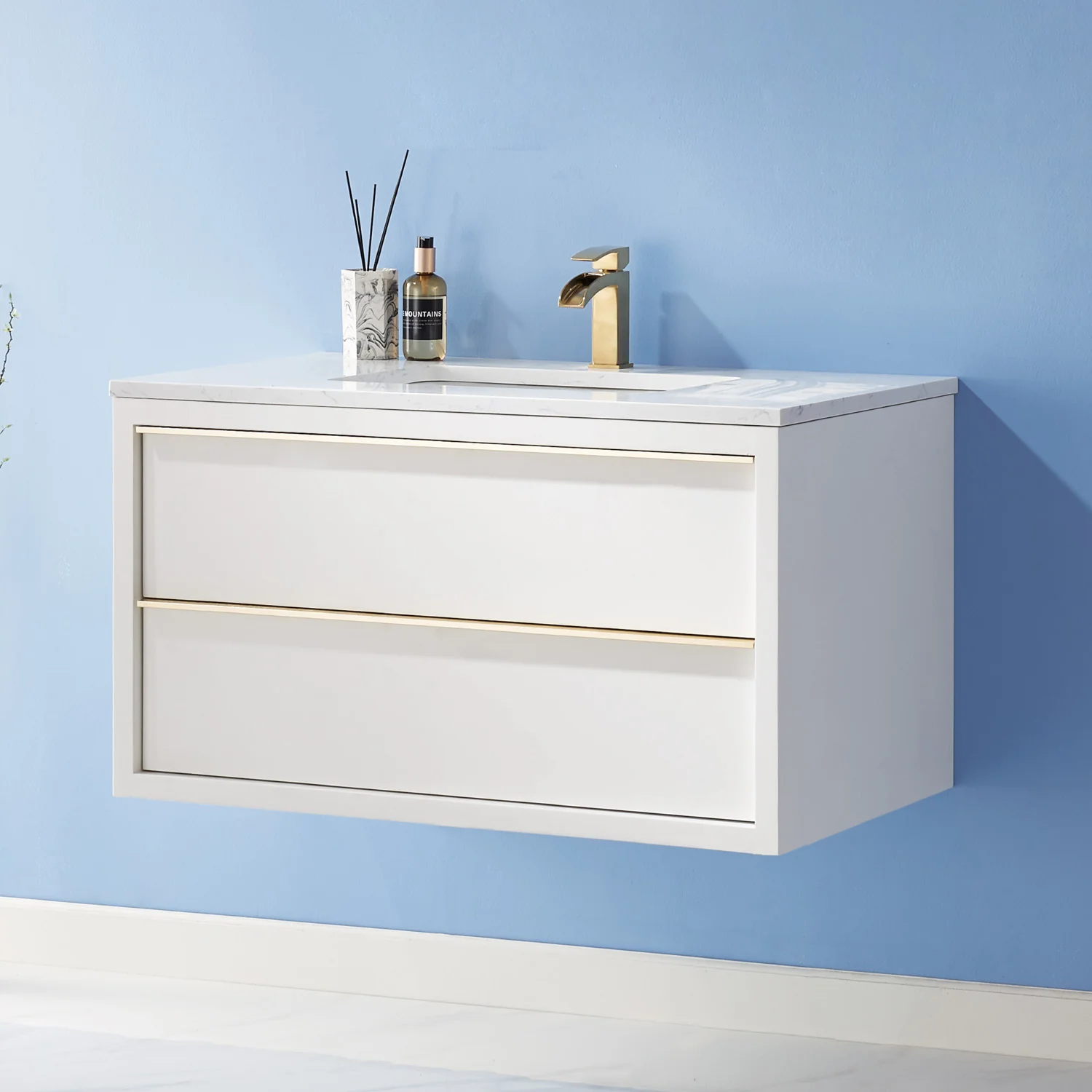 Altair Design Morgan 36" Single Bathroom Vanity Set in White and Aosta White Composite Stone Countertop - Image 13