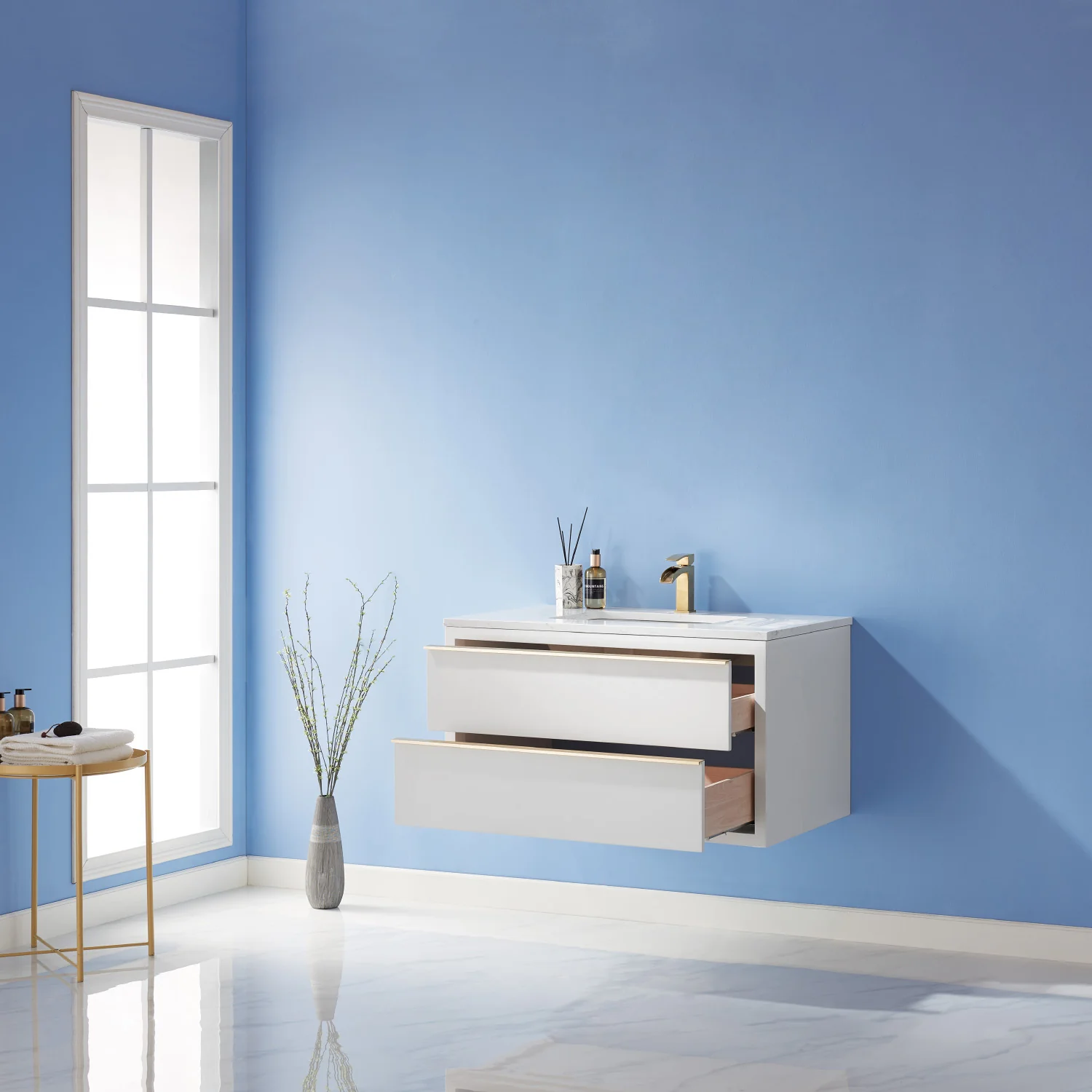 Altair Design Morgan 36" Single Bathroom Vanity Set in White and Aosta White Composite Stone Countertop - Image 15