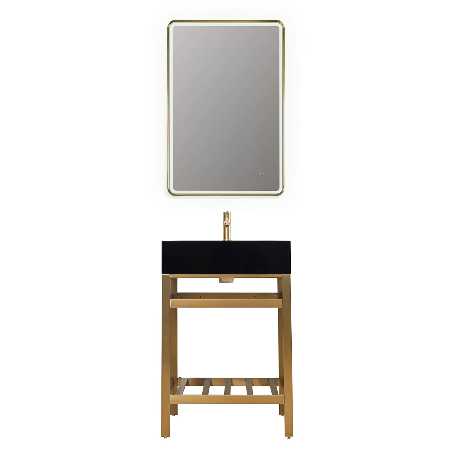 Altair Design Nauders 24" Single Stainless Steel Vanity Console in Brushed Gold with Imperial Black Stone Countertop - Image 2