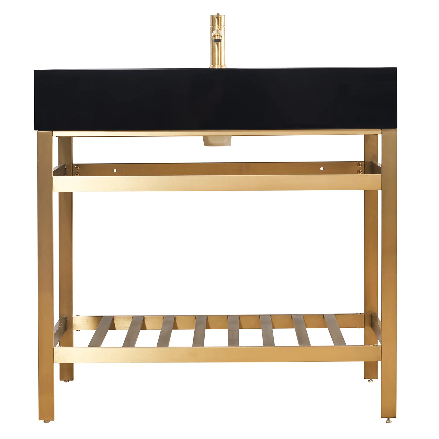 Altair Design Nauders 36" Single Stainless Steel Vanity Console in Brushed Gold with Imperial Black Stone Countertop - Image 8