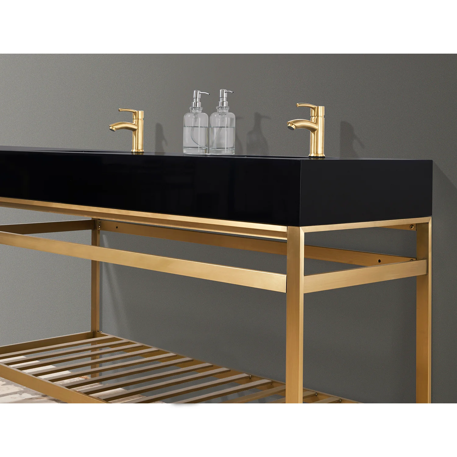 Altair Design Nauders 60" Double Stainless Steel Vanity Console in Brushed Gold with Imperial Black Stone Countertop - Image 6