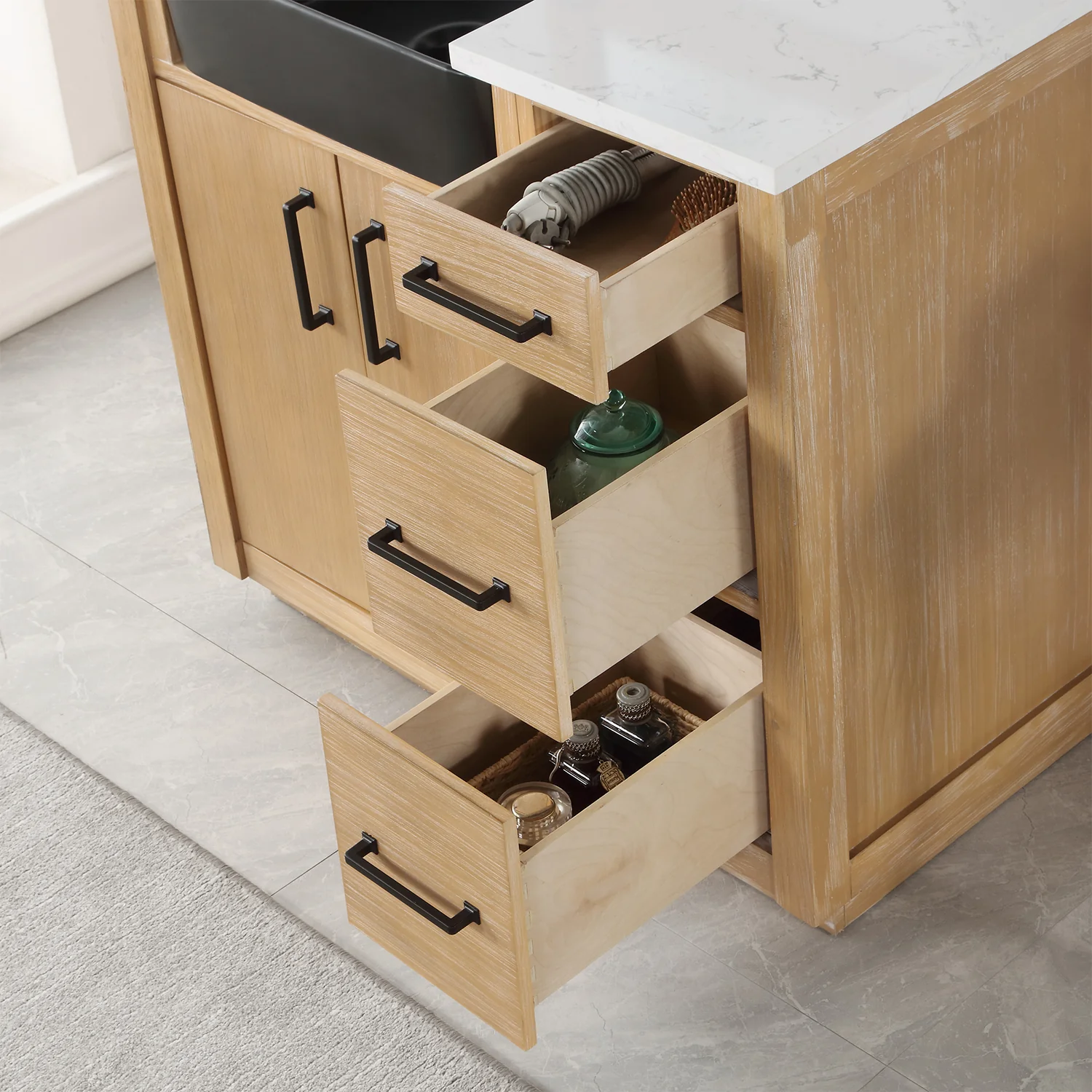 Altair Design Novago 36" Single Bathroom Vanity in Weathered Pine with Aosta White Composite Stone Countertop and Farmhouse Sink - Image 14