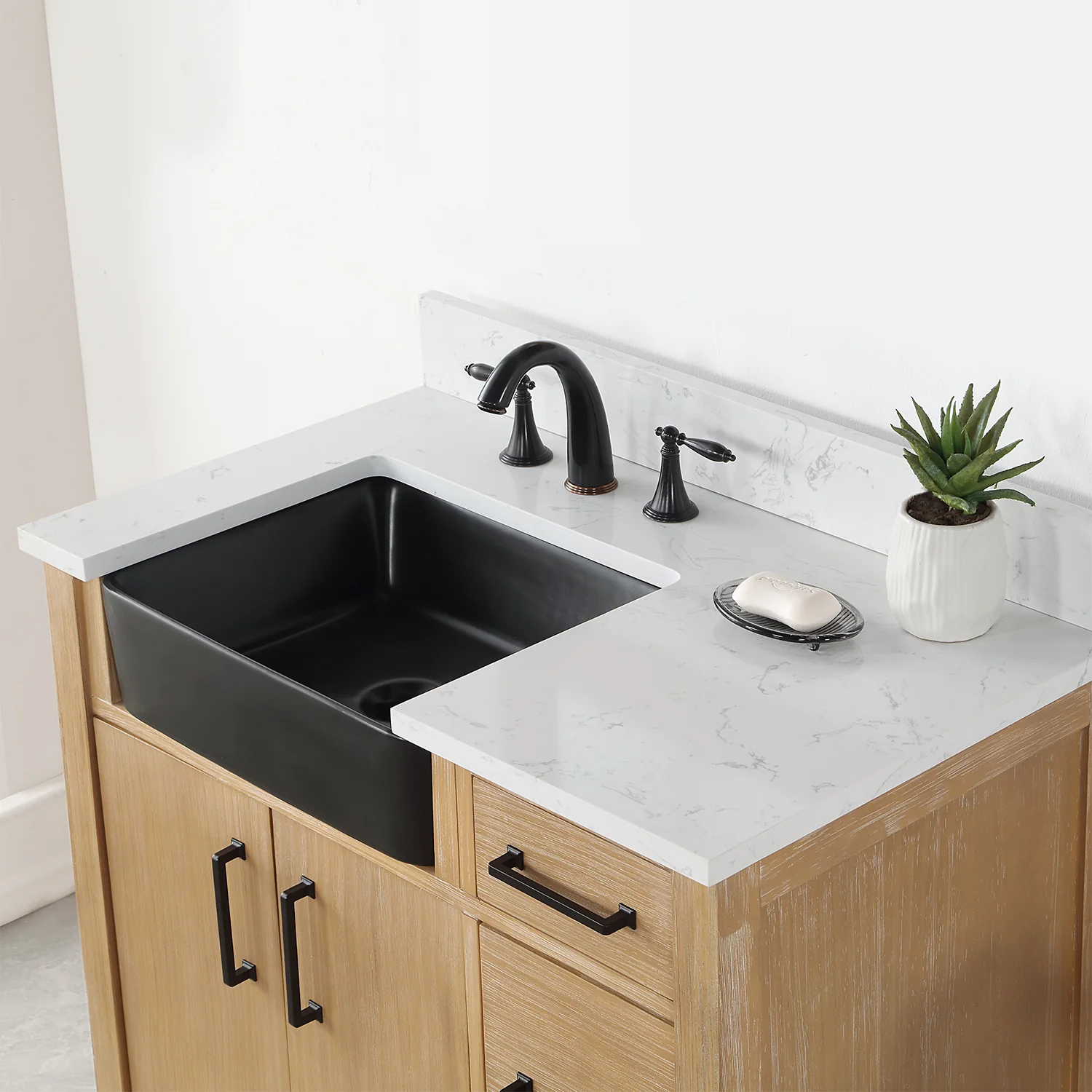 Altair Design Novago 36" Single Bathroom Vanity in Weathered Pine with Aosta White Composite Stone Countertop and Farmhouse Sink - Image 16