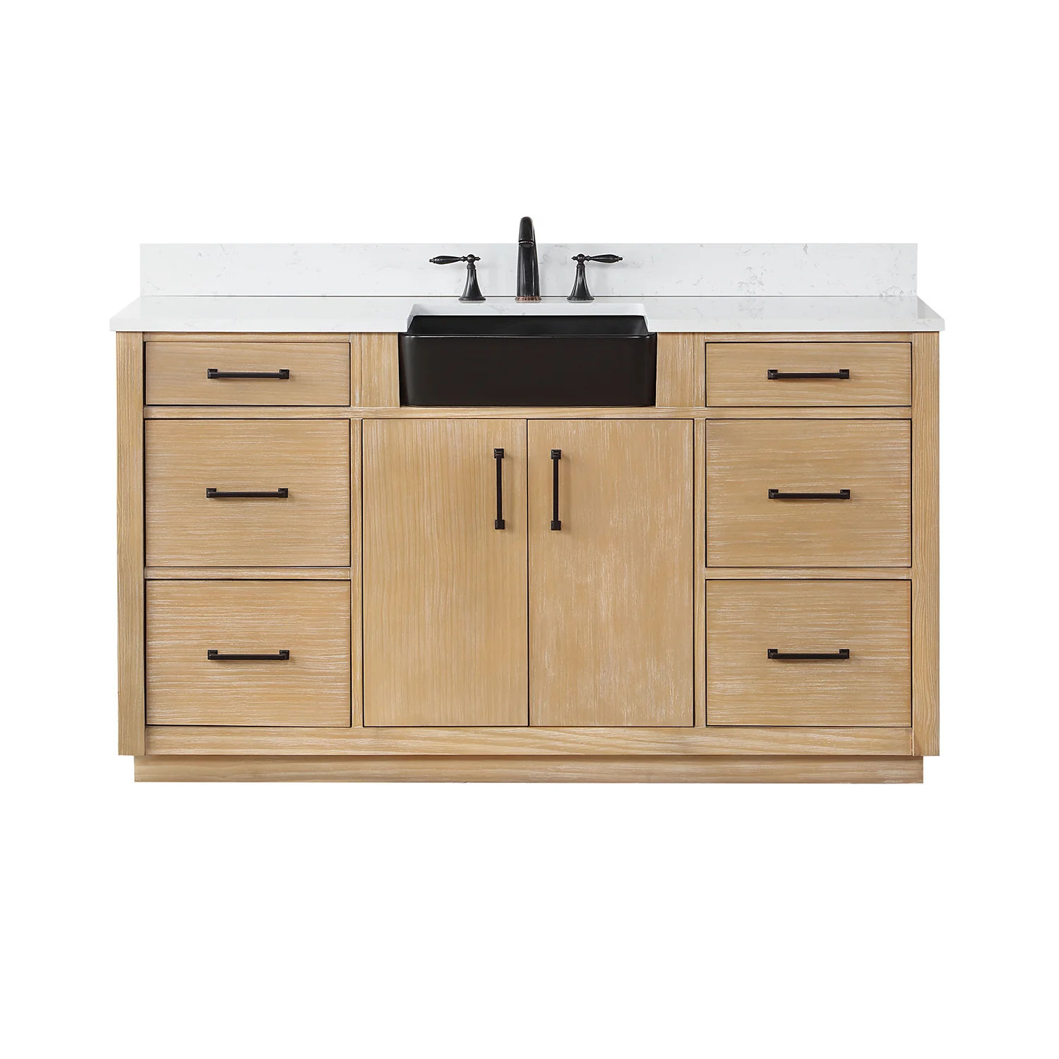 Altair Design Novago 60" Single Bathroom Vanity in Weathered Pine with Aosta White Composite Stone Countertop and Farmhouse Sink - Image 10