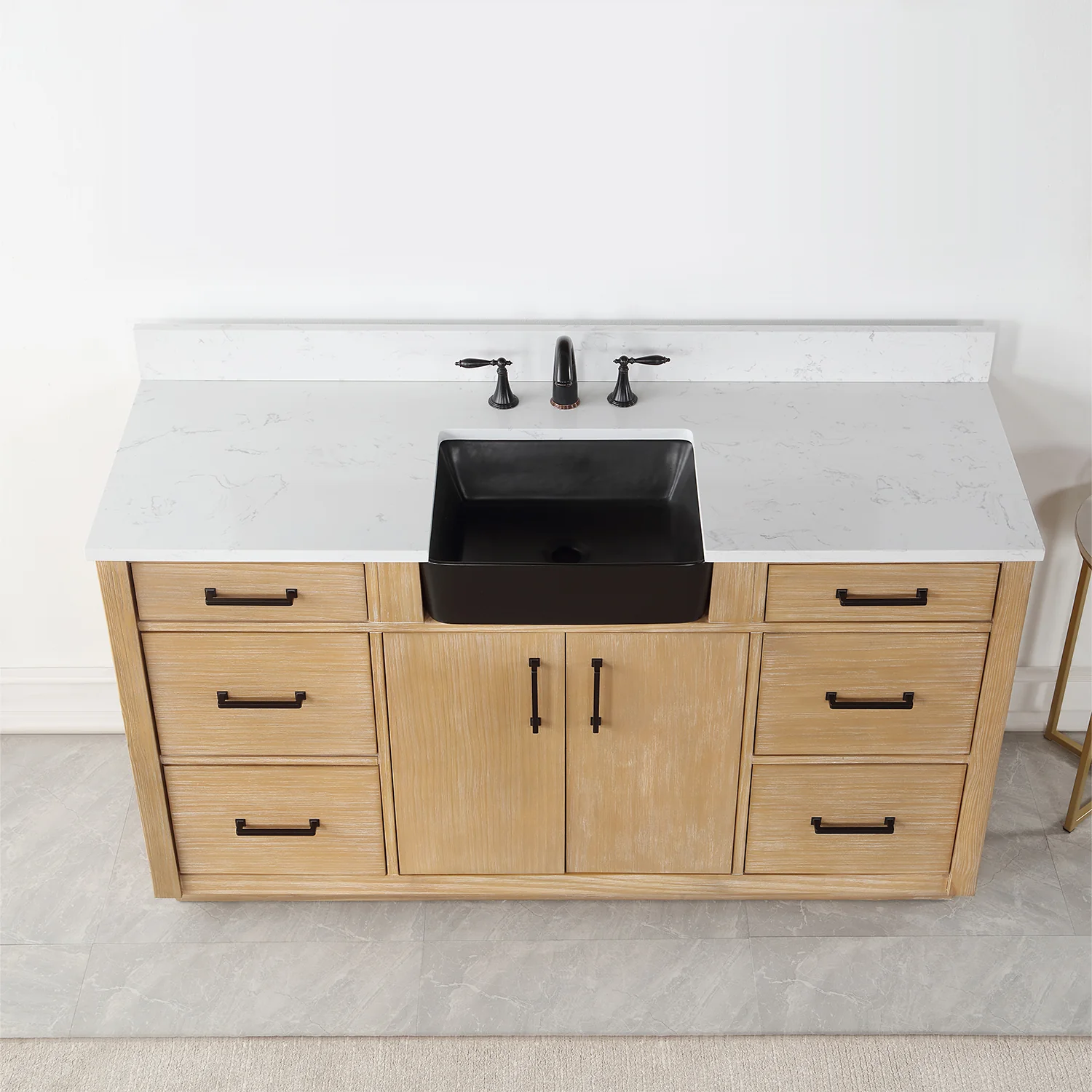 Altair Design Novago 60" Single Bathroom Vanity in Weathered Pine with Aosta White Composite Stone Countertop and Farmhouse Sink - Image 15