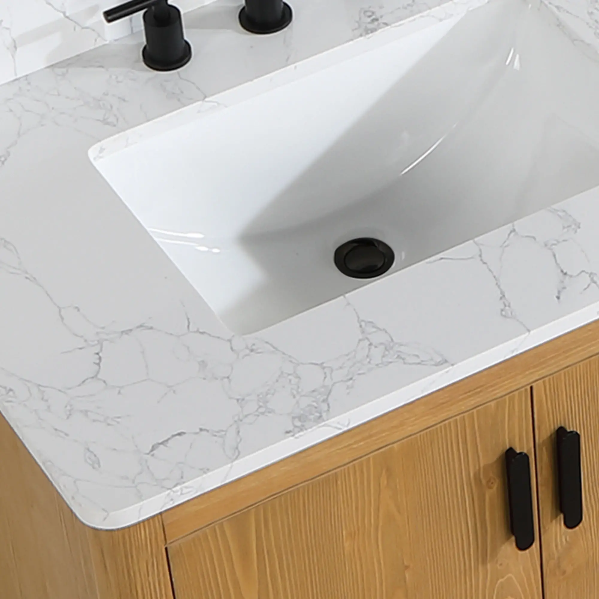 Altair Design Perla 72" Double Bathroom Vanity in Natural Wood with Grain White Composite Stone Countertop - Image 13