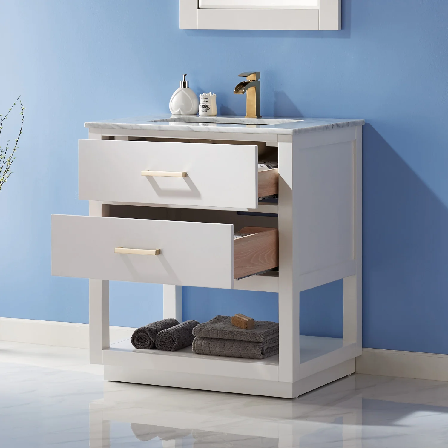 Altair Design Remi 30" Single Bathroom Vanity Set in White and Carrara White Marble Countertop - Image 6