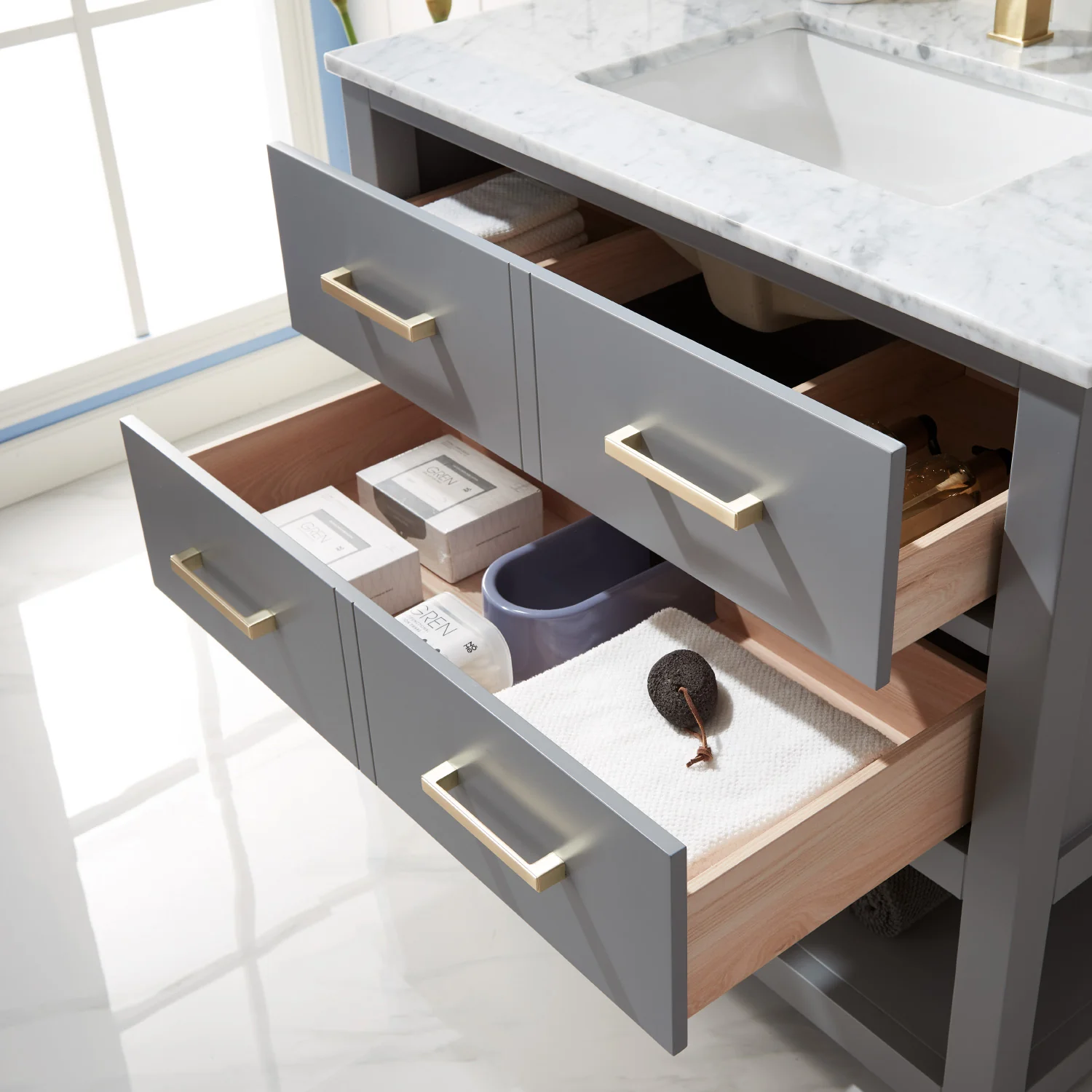 Altair Design Remi 36" Single Bathroom Vanity Set in Gray and Carrara White Marble Countertop - Image 17