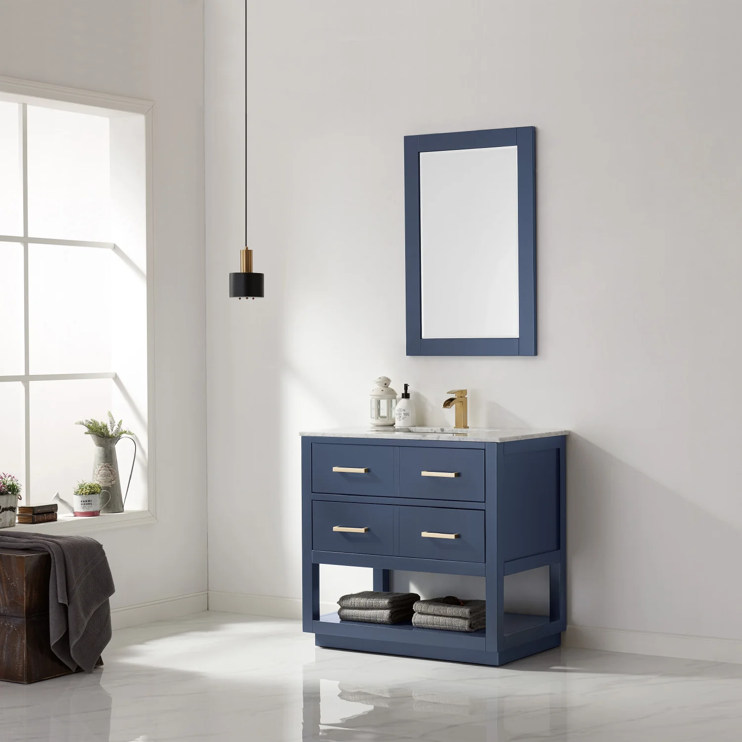Altair Design Remi 36" Single Bathroom Vanity Set in Royal Blue and Carrara White Marble Countertop - Image 3