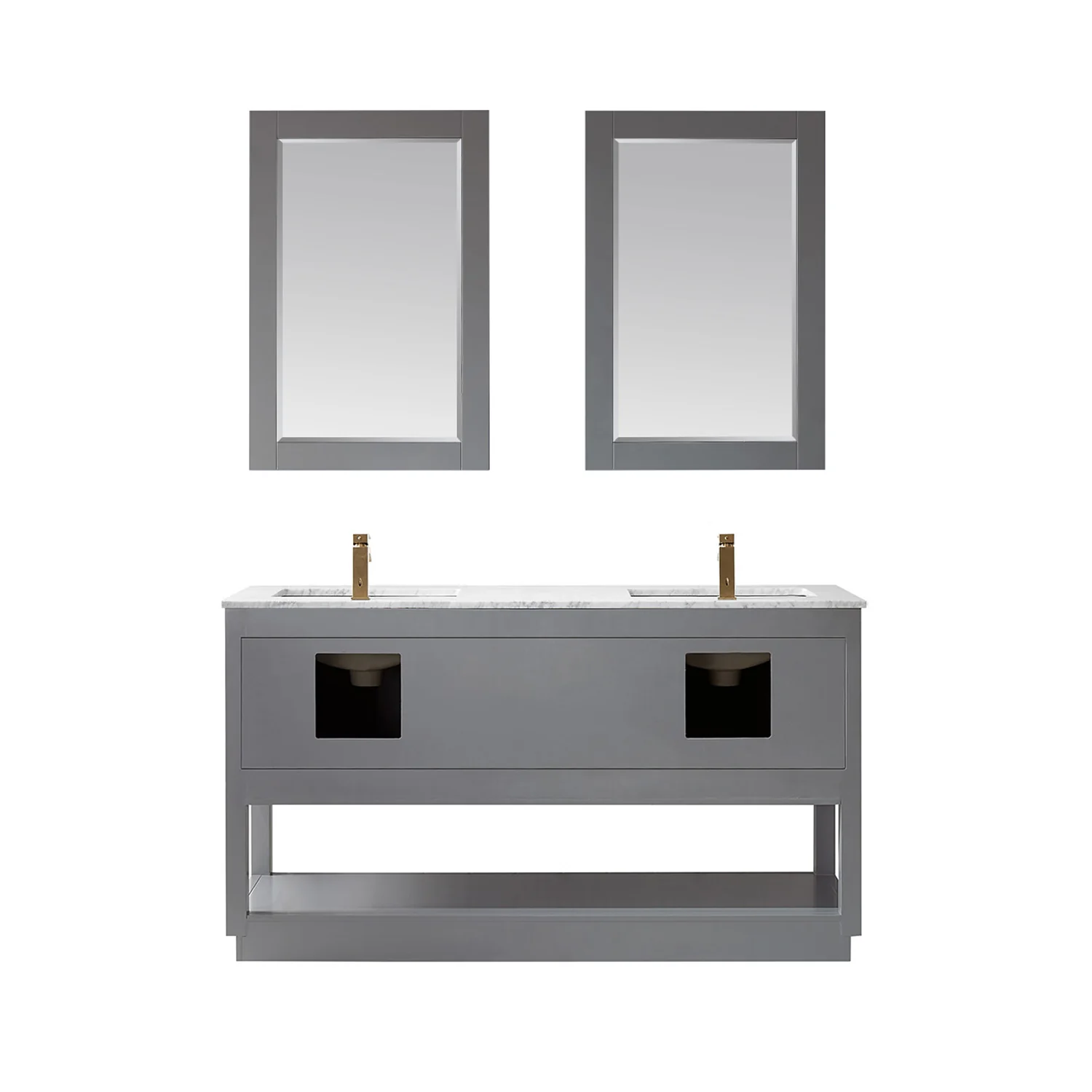 Altair Design Remi 60" Double Bathroom Vanity Set in Gray and Carrara White Marble Countertop - Image 10
