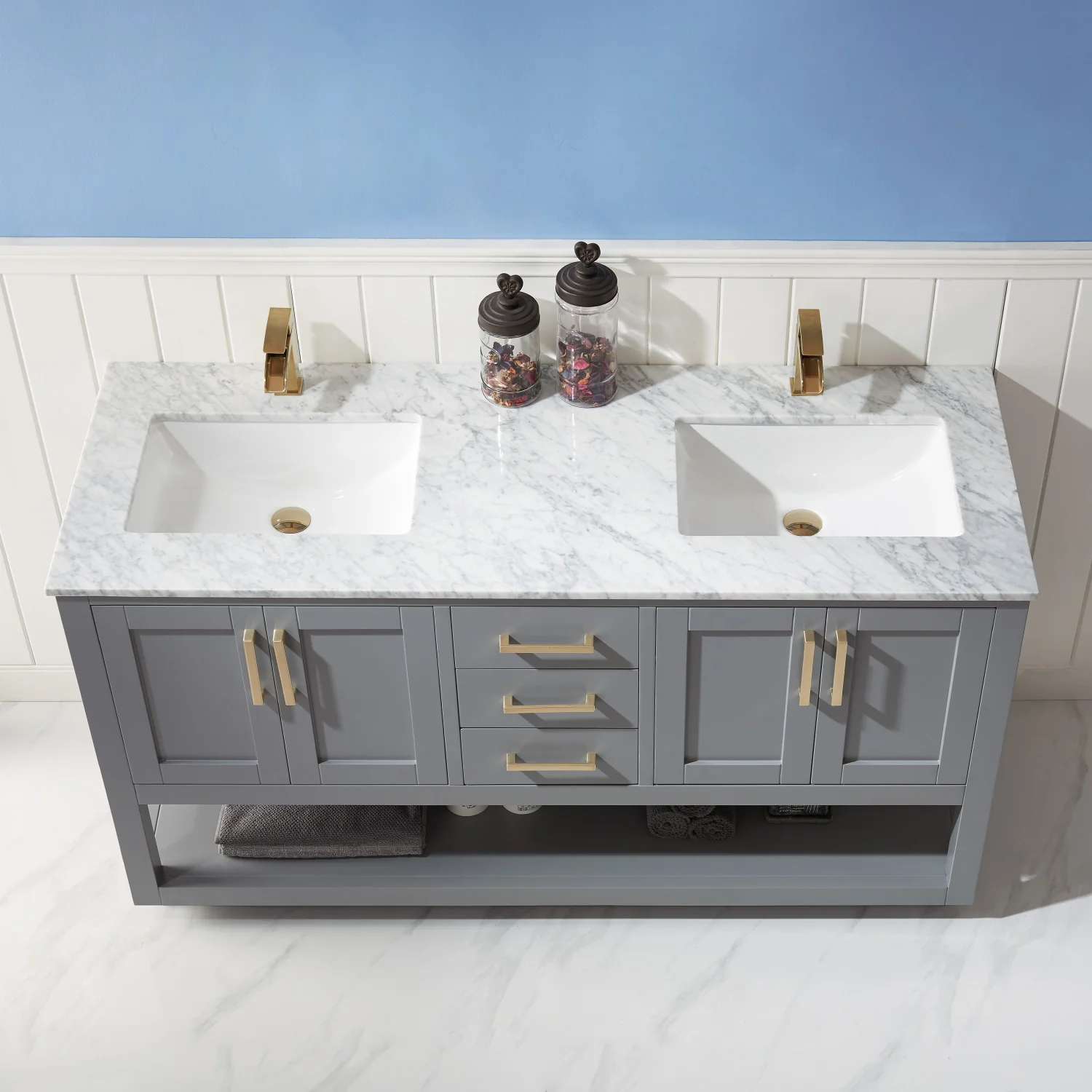 Altair Design Remi 60" Double Bathroom Vanity Set in Gray and Carrara White Marble Countertop - Image 18