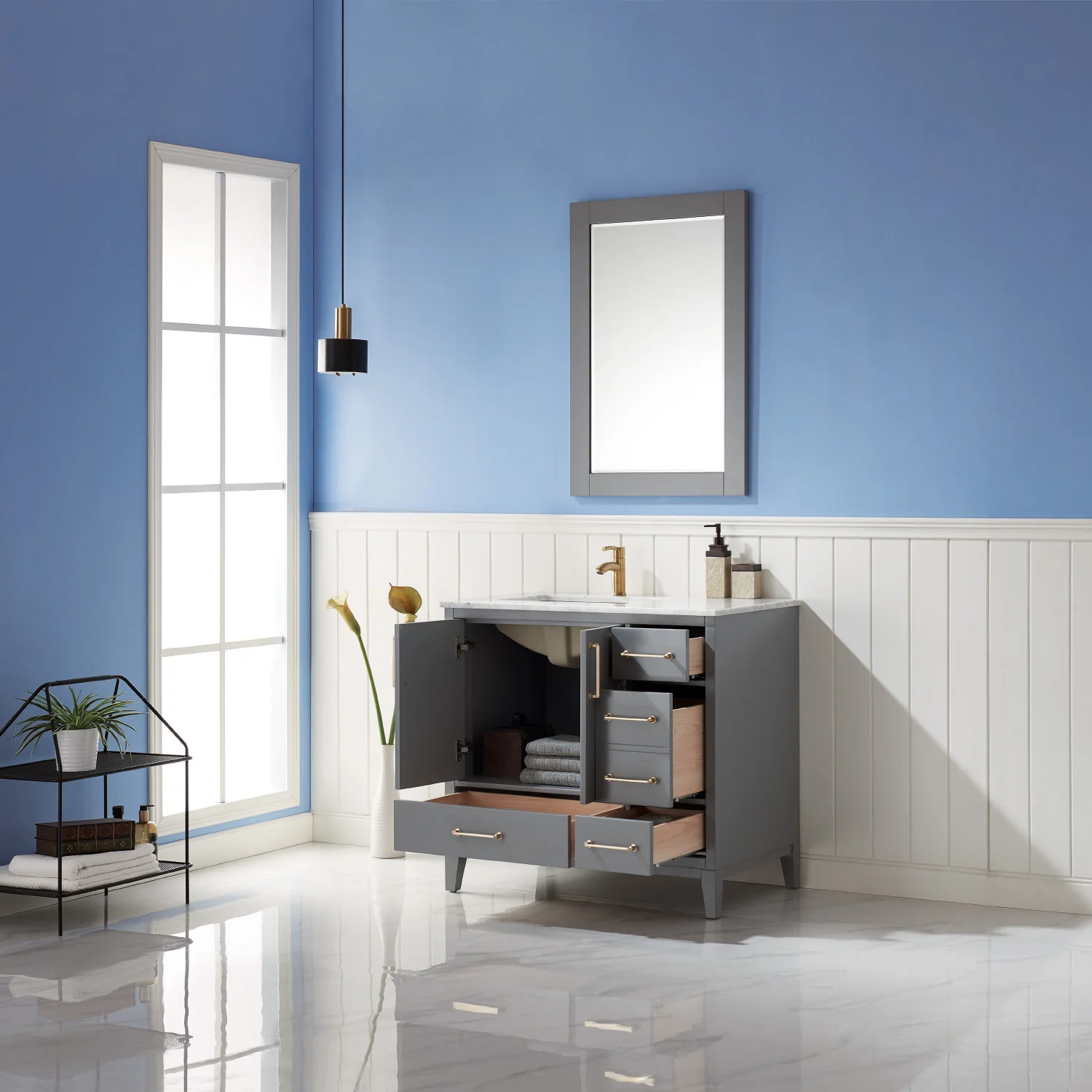 Altair Design Sutton 36" Single Bathroom Vanity Set in Gray and Carrara White Marble Countertop - Image 5