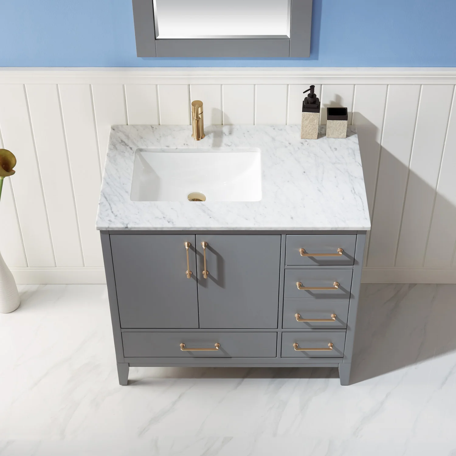 Altair Design Sutton 36" Single Bathroom Vanity Set in Gray and Carrara White Marble Countertop - Image 8