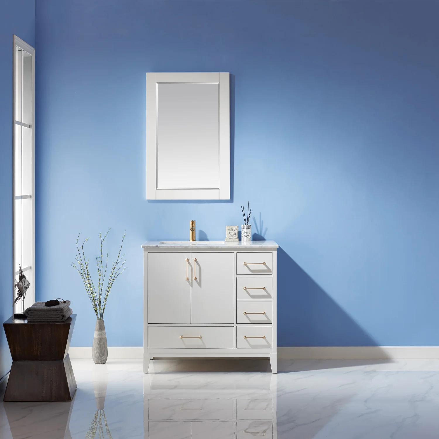 Altair Design Sutton 36" Single Bathroom Vanity Set in White and Carrara White Marble Countertop
